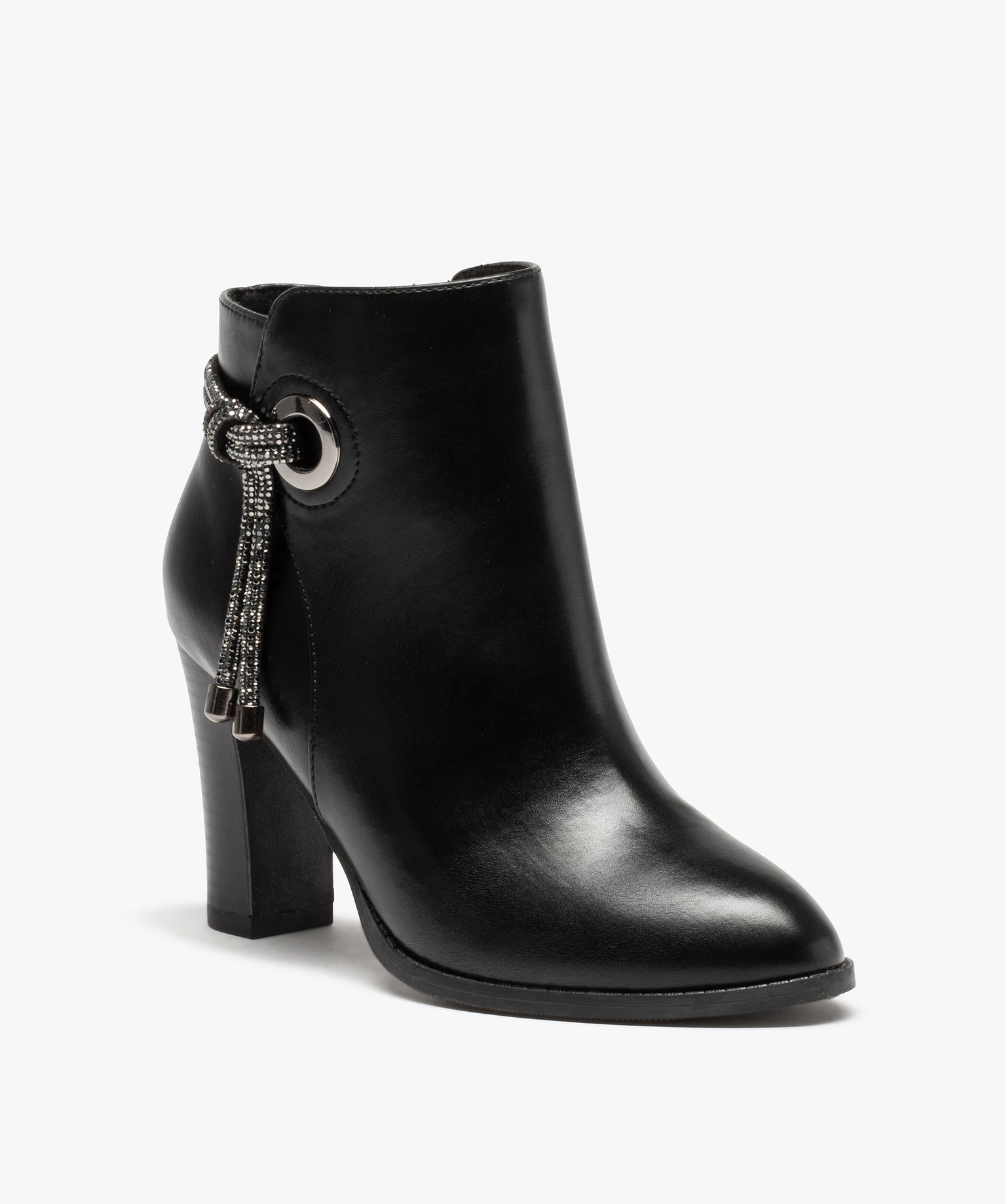 Boots femme à talon avec cordon strass noir | GEMO