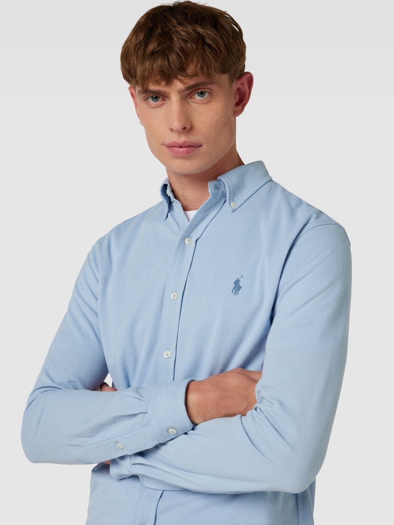 Regular Fit Freizeithemd mit Logo-Stitching in hellblau