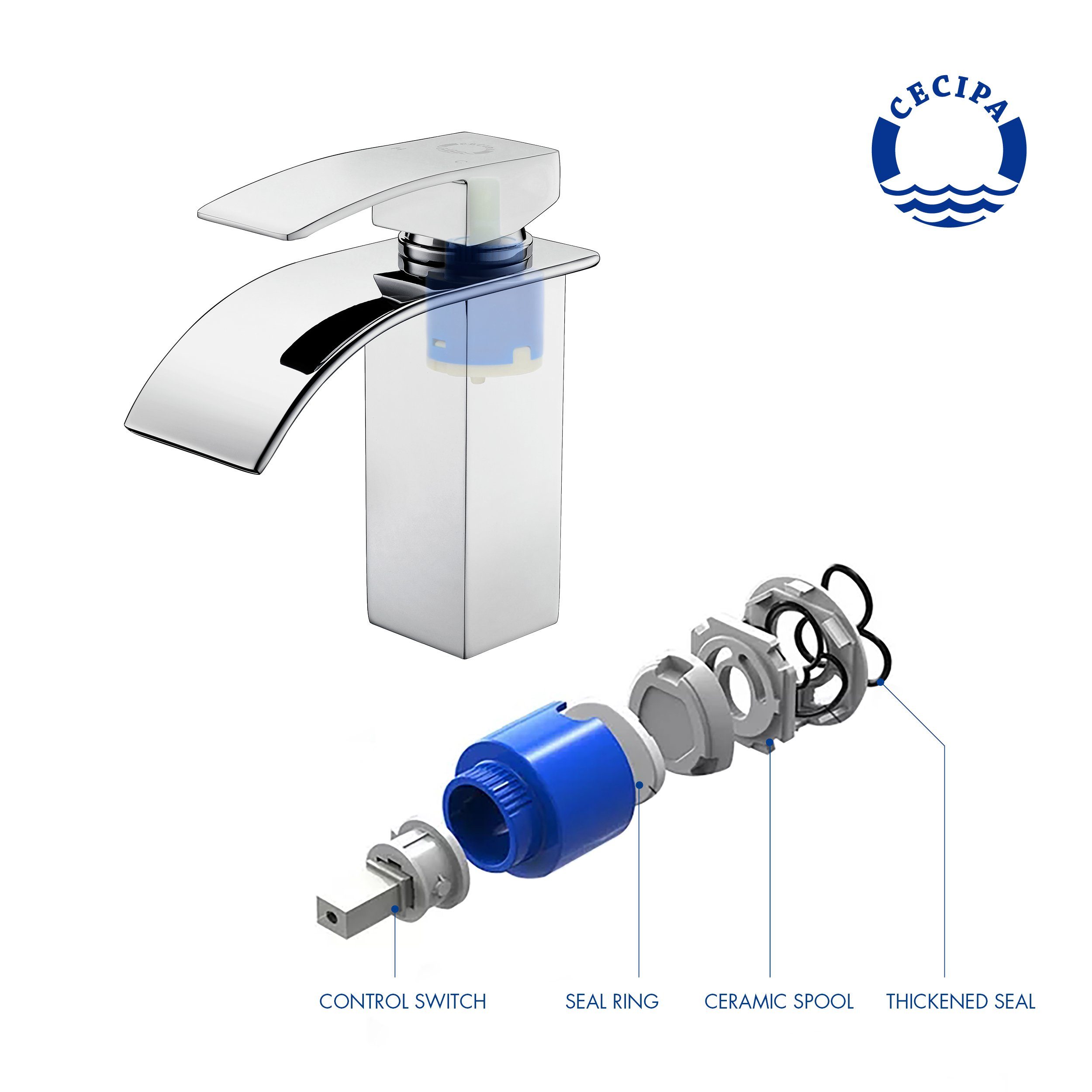 CECIPA Waschtischarmatur Einhebel-Badezimmerarmatur, Wasserfall-Wasserhahn für Badezimmer,Chrom