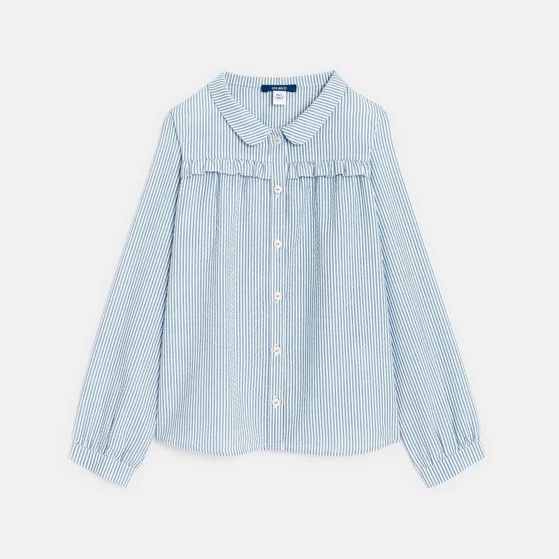 Chemise rayée et frou-frou bleue fille