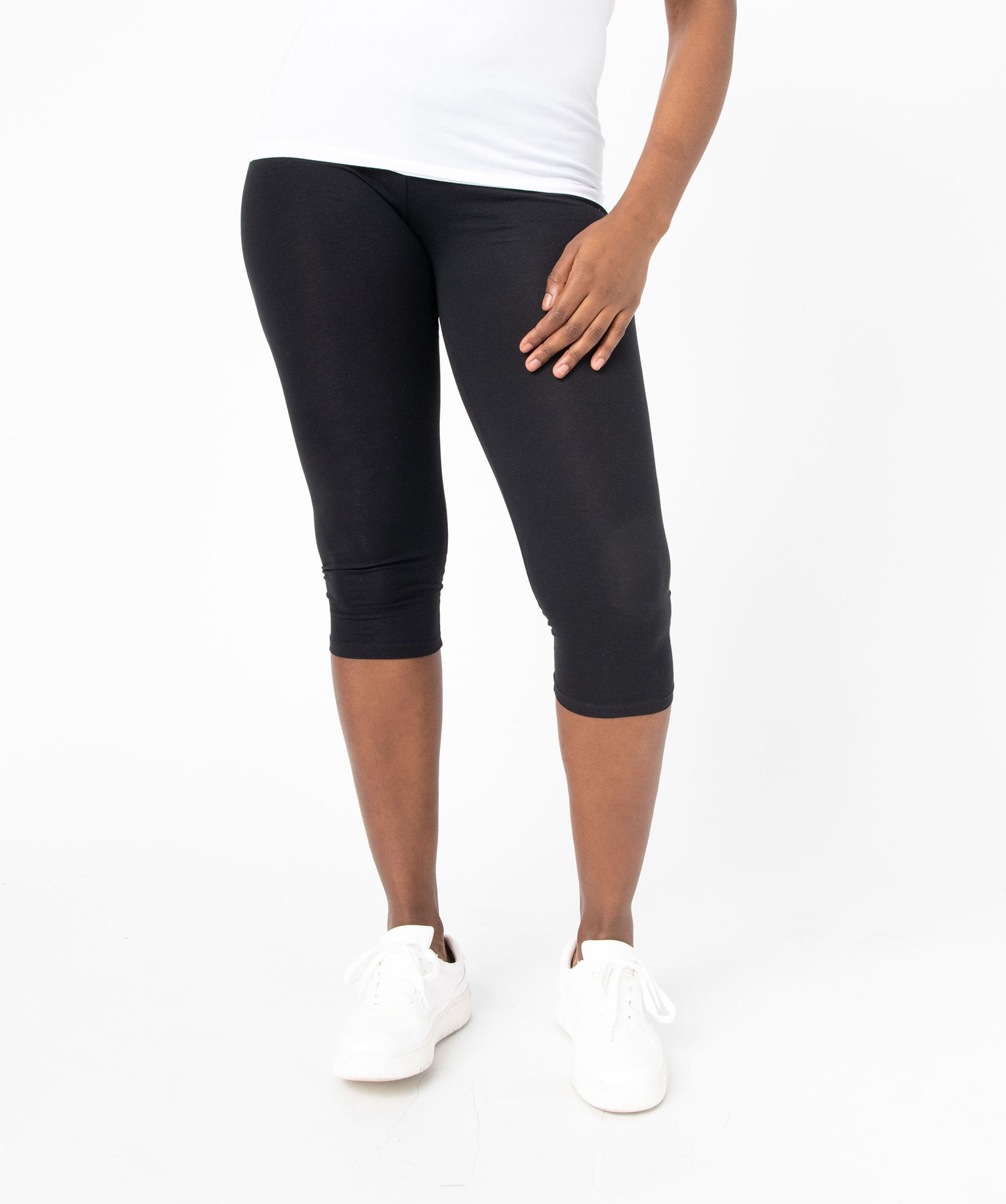 Legging femme court en coton stretch noir | GEMO