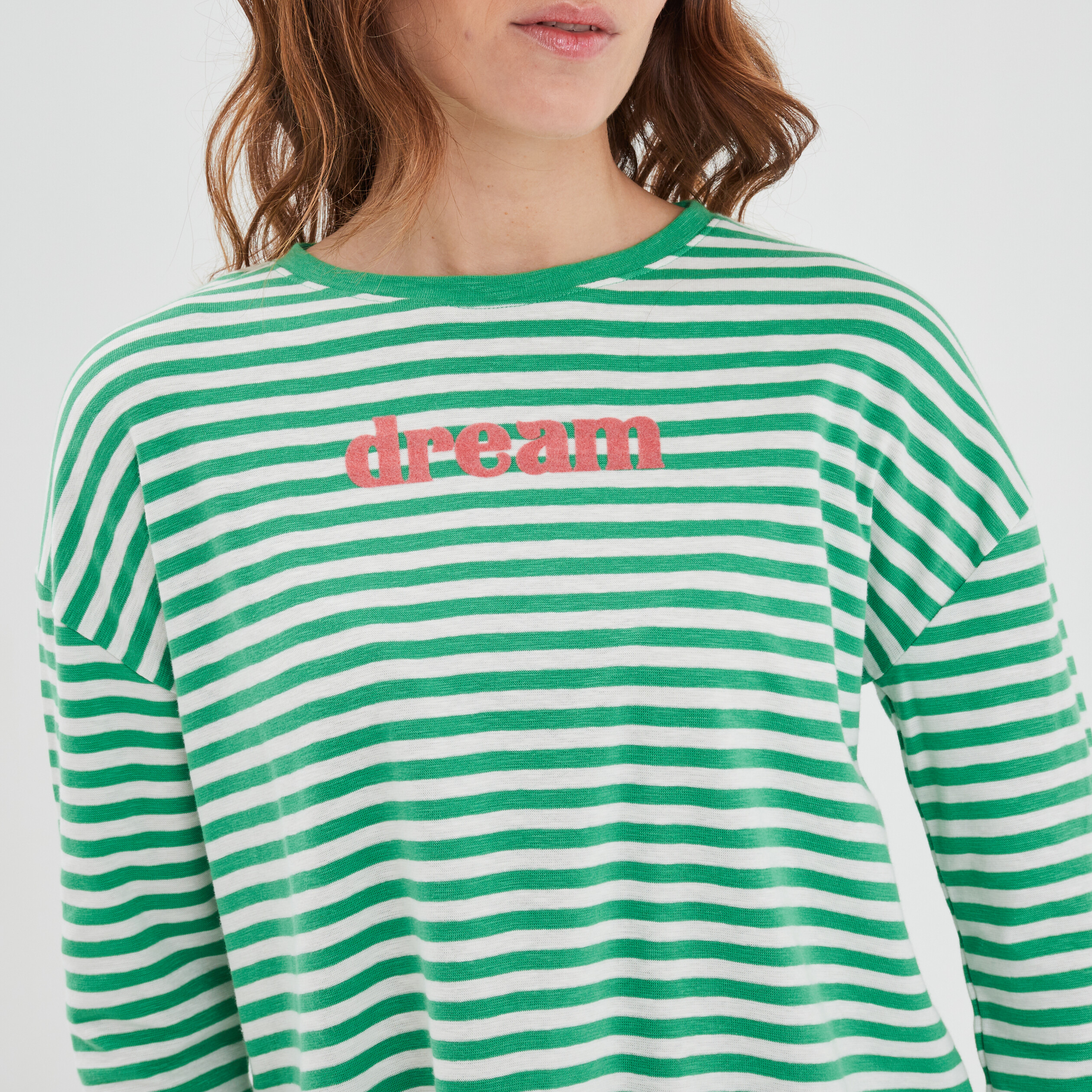 T-shirt ajusté col rond coton Creeks vert femme | La Halle