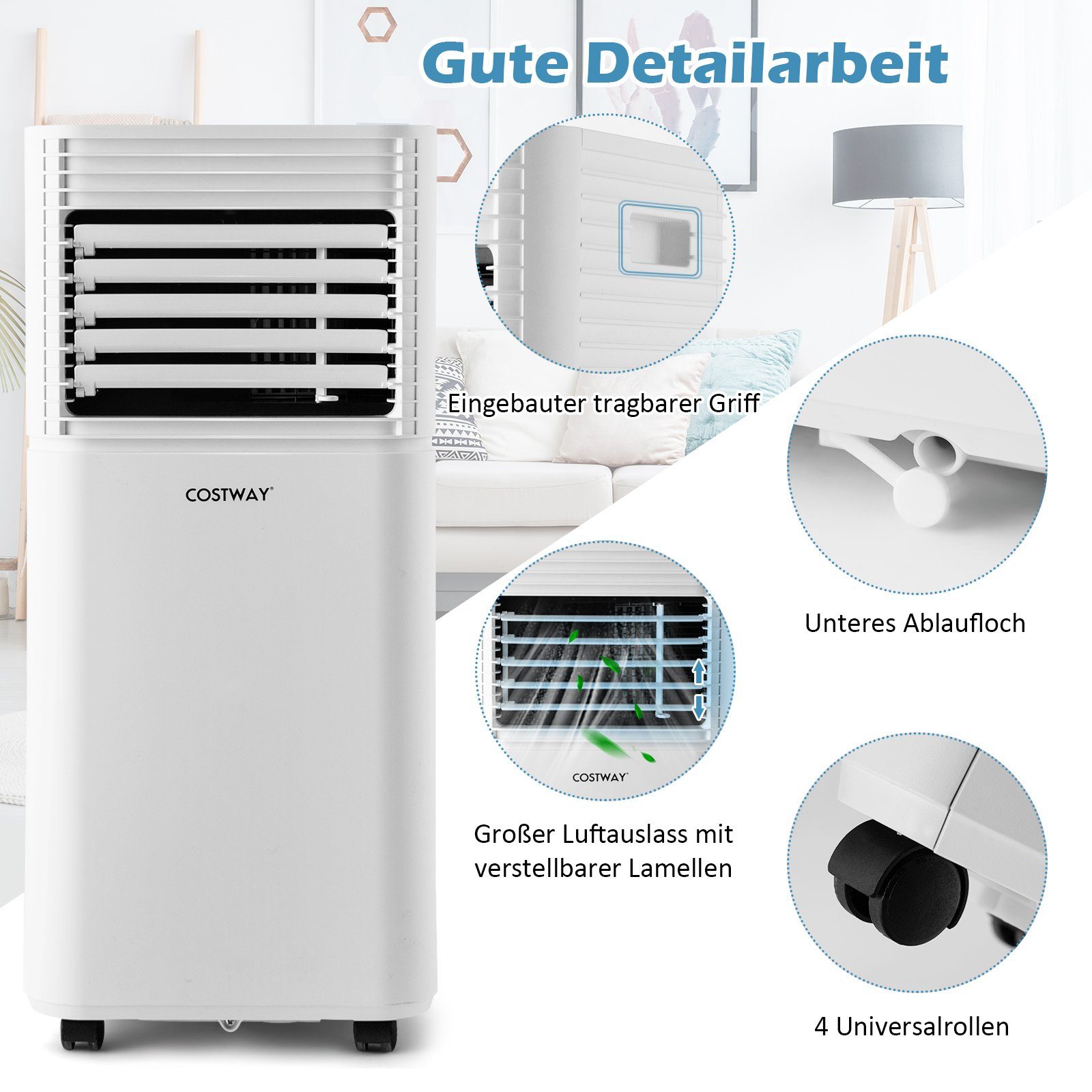 COSTWAY 3-in-1-Klimagerät, 9000BTU/2,6kW, für 52m³, Fernbedienung, 16℃-32℃
