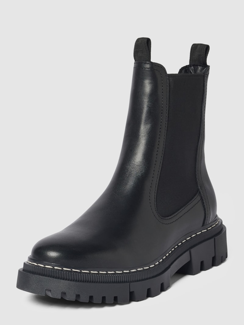 Chelsea Boots aus Leder mit Ziernaht in schwarz
