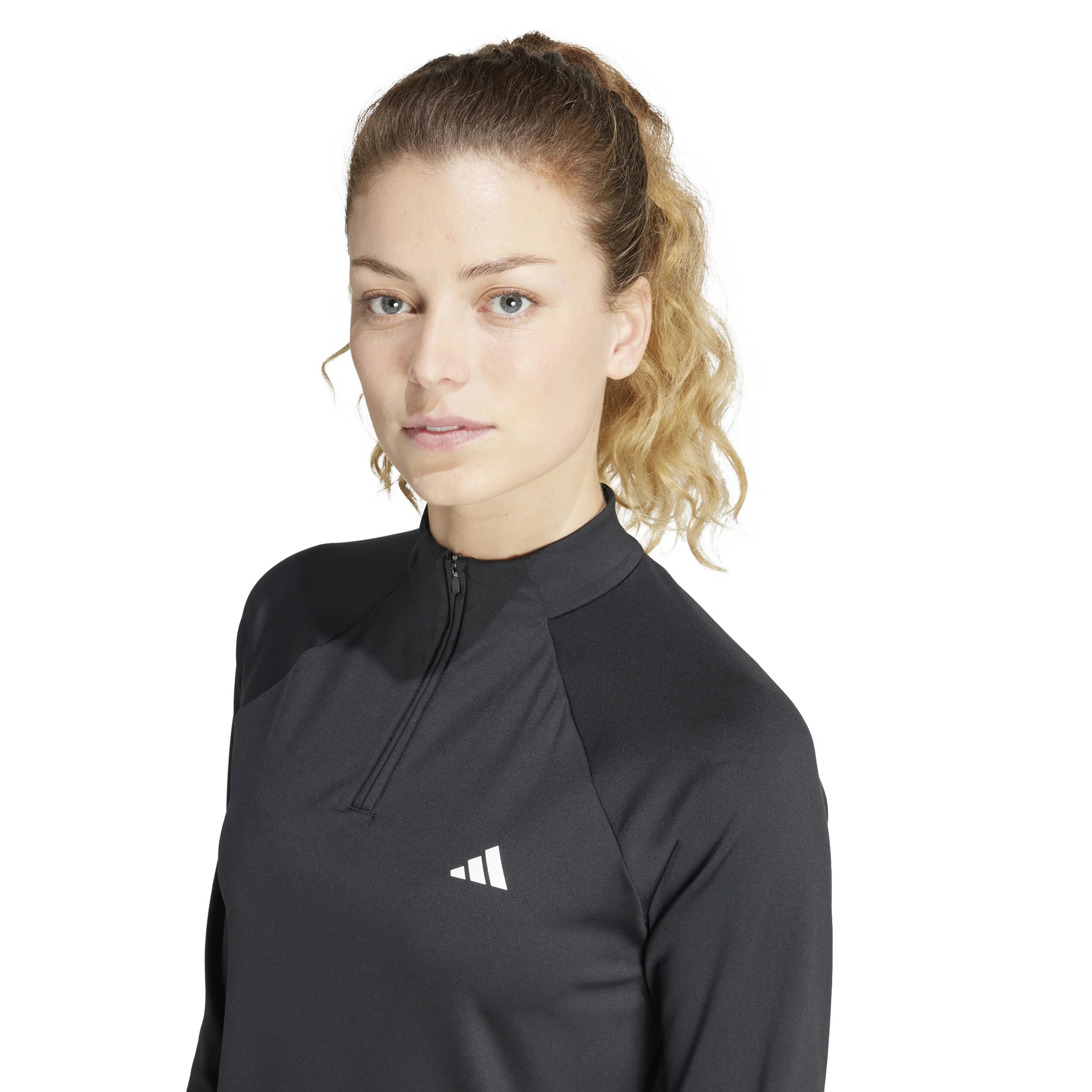 Essentials 1/4 Zip Longsleeve Damen - Schwarz