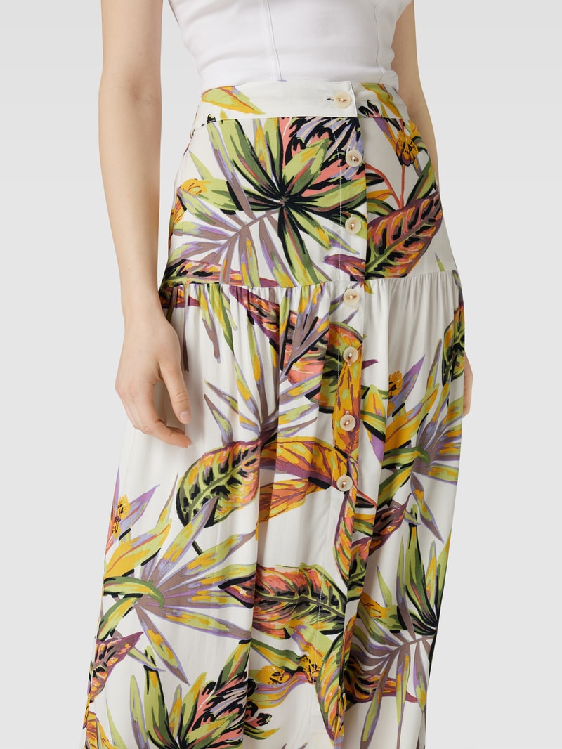Maxirock aus Viskose mit floralem Allover-Muster Modell 'ALOFA' in offwhite