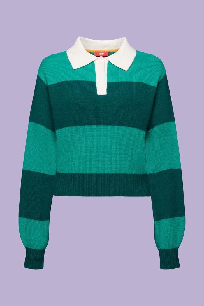 Kaschmirpullover mit Rugbystreifen und Polokragen