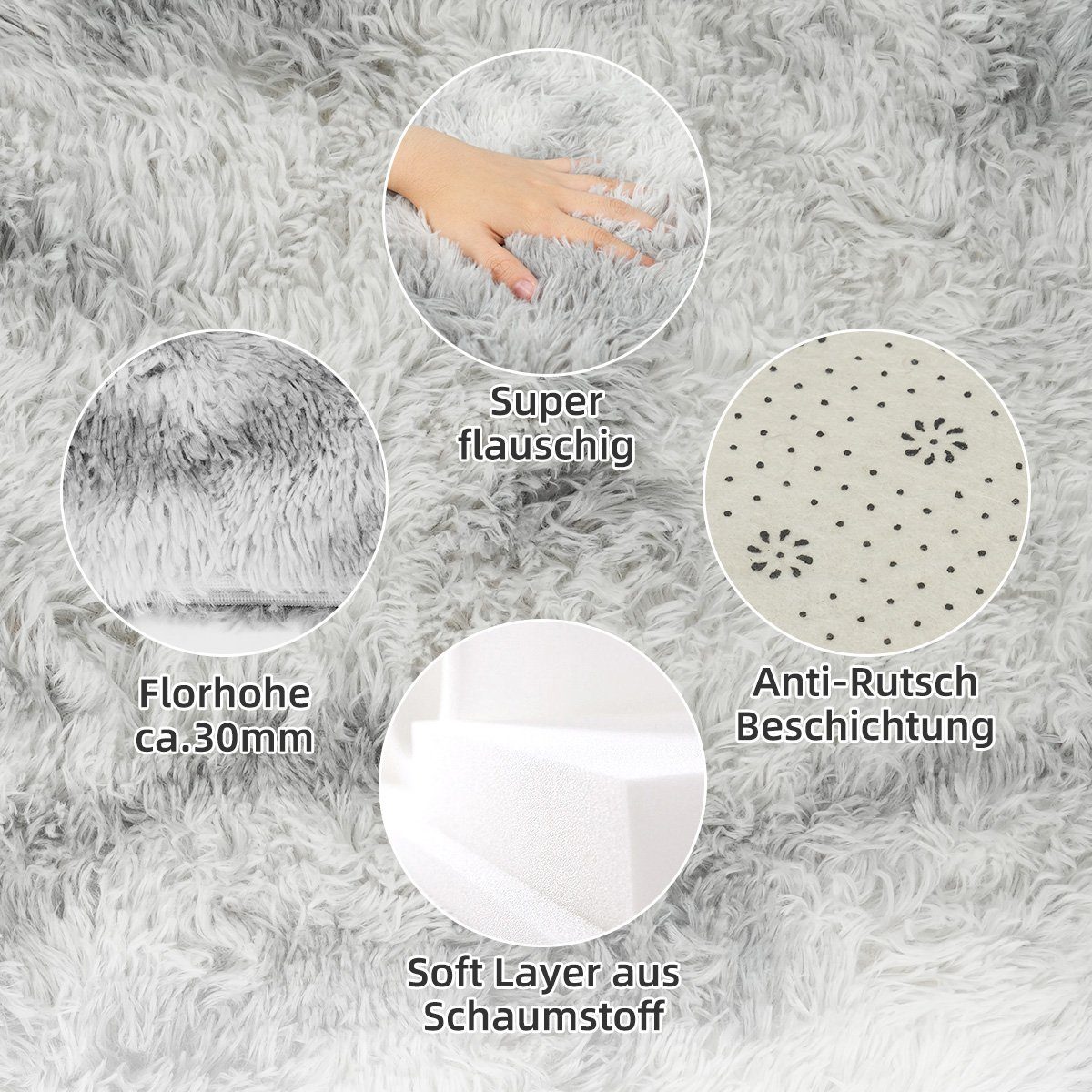 Langflor-Teppich Superweicher flauschiger moderner Schlafzimmerteppich, Fuzzy Teppiche, 7Magic, rechteckig, Höhe: 37 mm, B 60cm x L 90cm