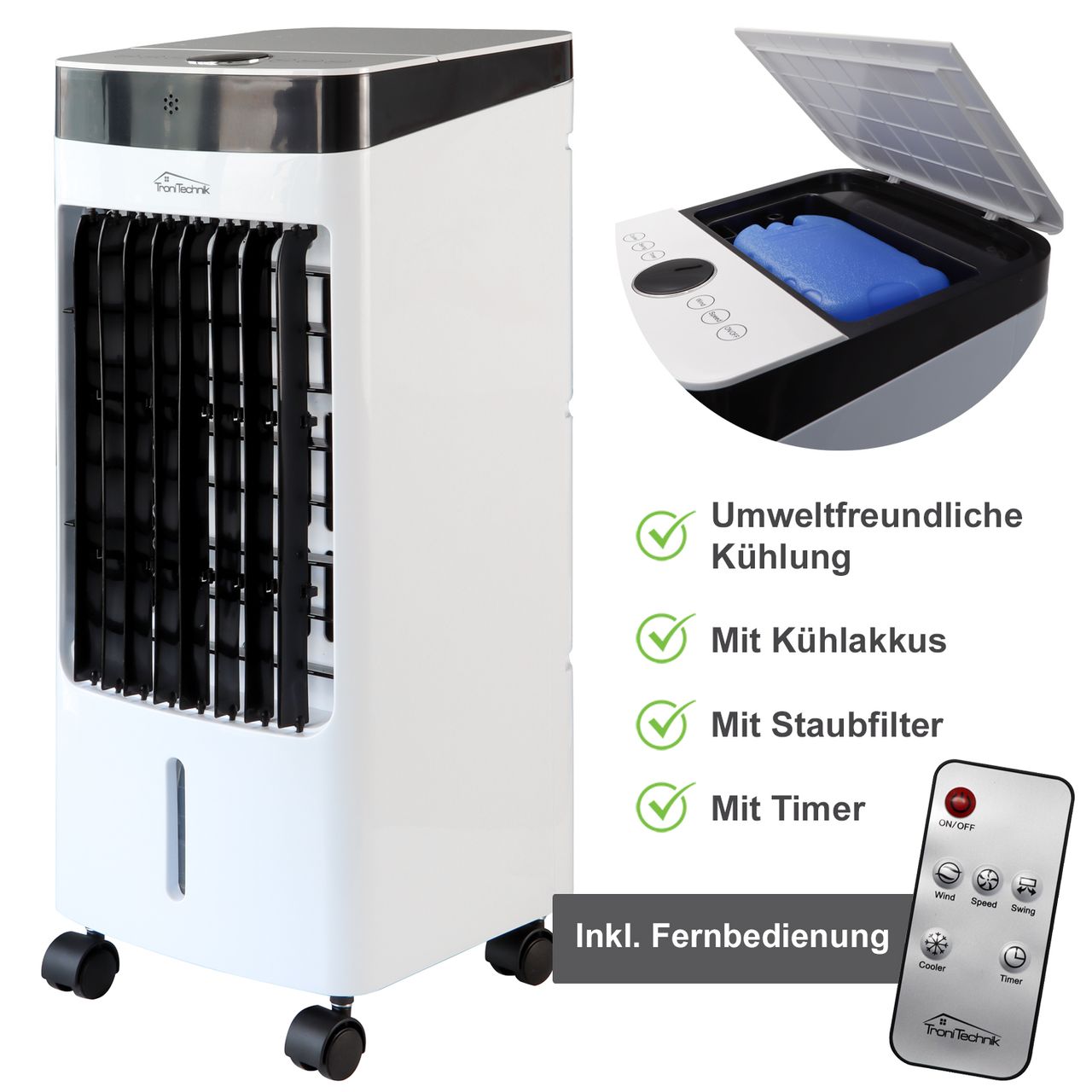 TroniTechnik Luftkühler LK04 Ventilator, inkl. Fernbedienung und Luftfilter
