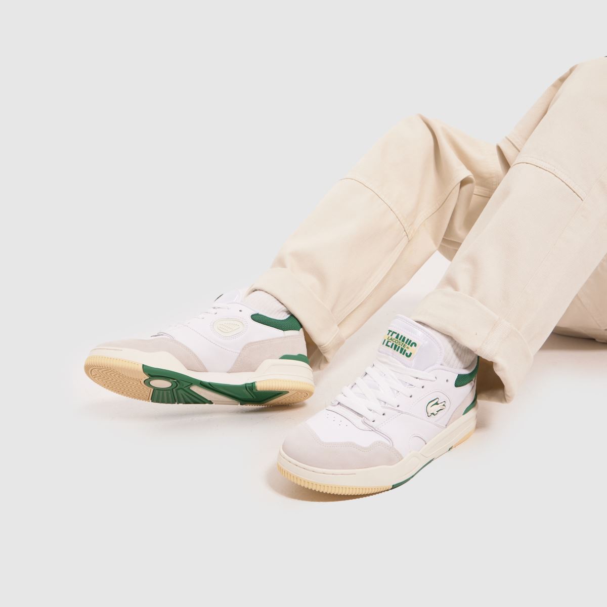 Lacoste – Lineshot-sneakers i vitt och grönt