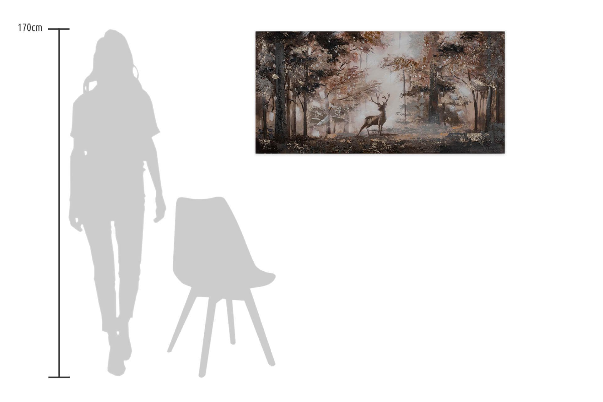 KUNSTLOFT Gemälde Stag in the Brume 120x60 cm, Leinwandbild 100% HANDGEMALT Wandbild Wohnzimmer