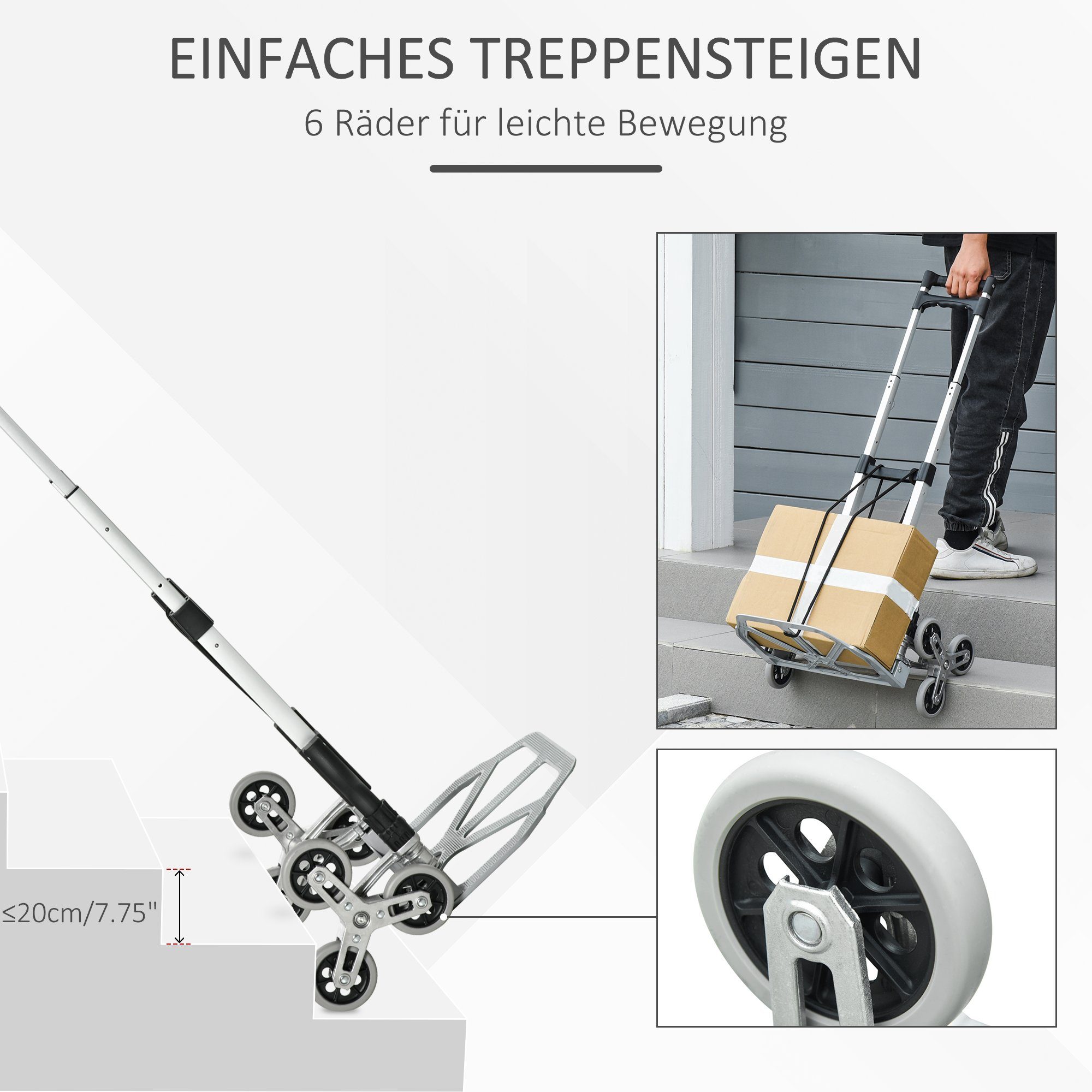 Durhand Sackkarre inkl. Befestigungsgurt, (Set, 1-St., Treppensteiger), 70 kg Tragkraft, klappbar inkl. Rädern