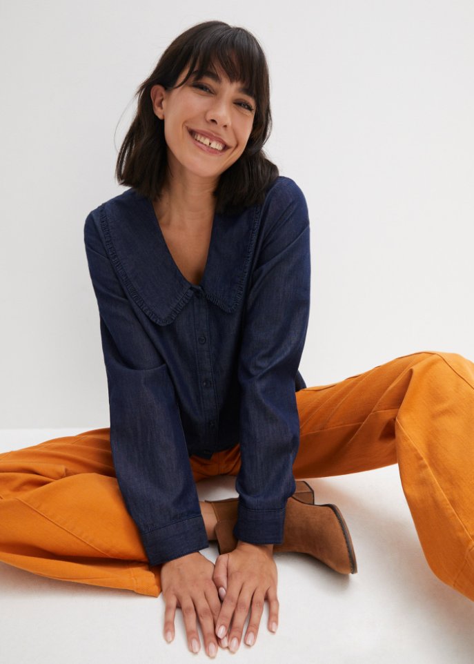 Jeansbluse mit Kragen