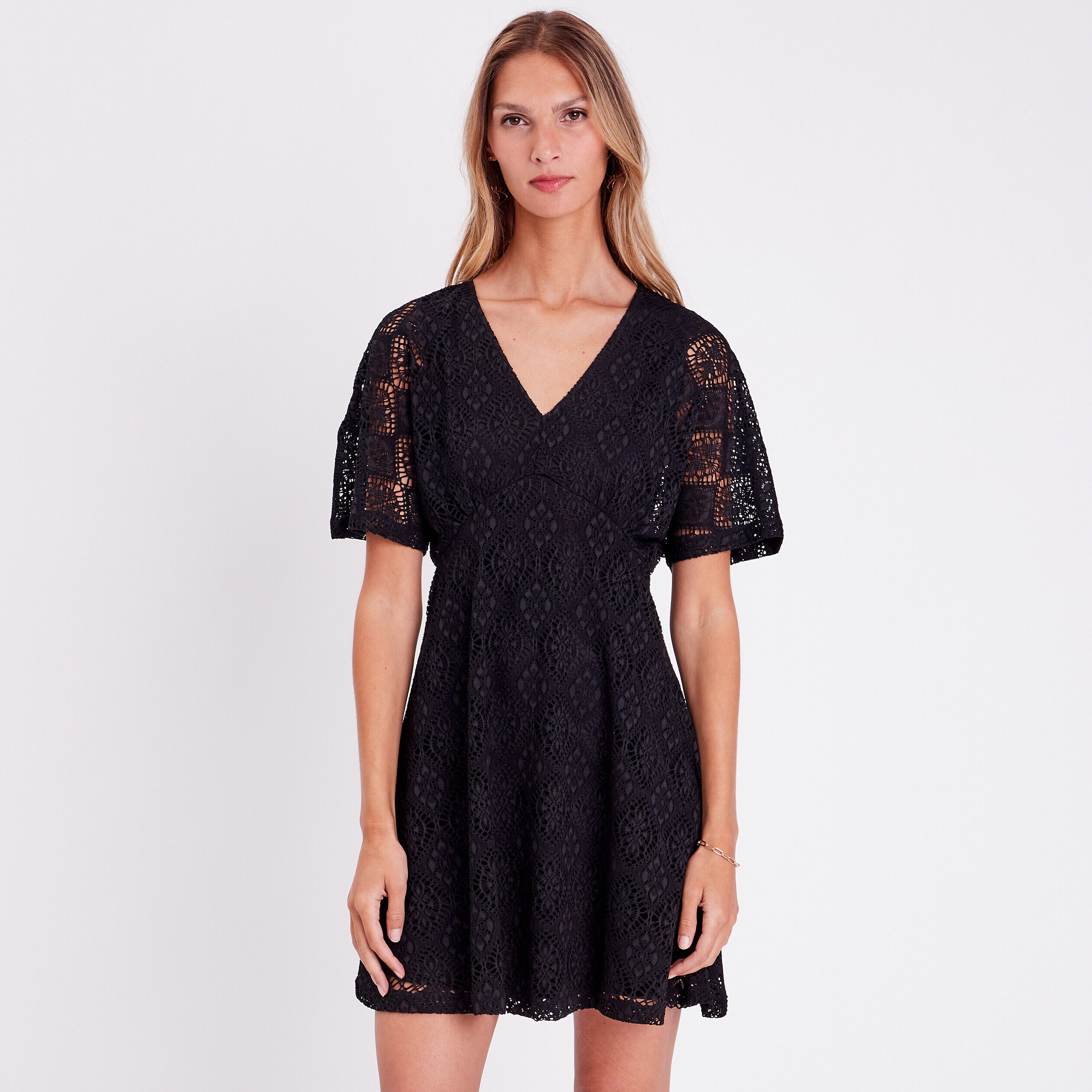 Robe maille manches courtes noir femme | Cache Cache