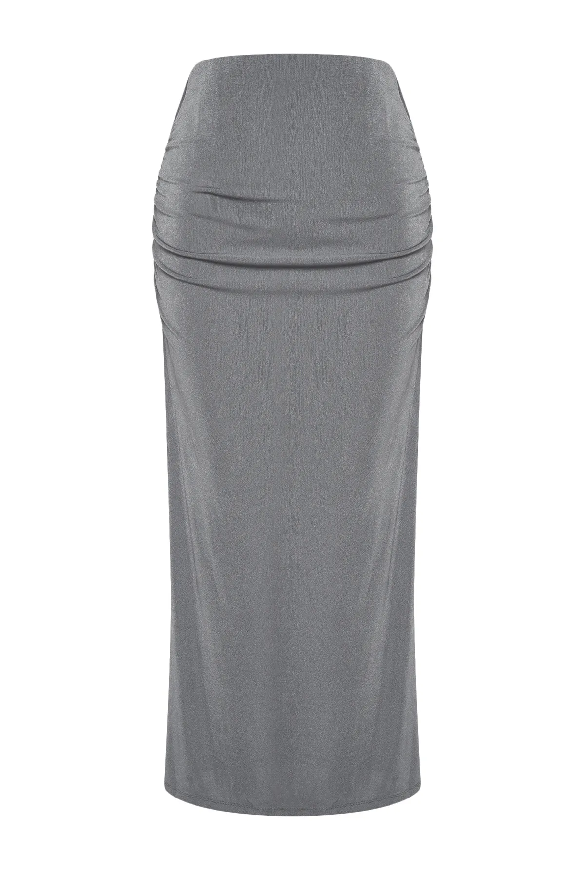 Trendyol Collection  Grauer drapierter Maxi-Strickrock mit hochwertiger glänzender Oberfläche und weicher Textur TWOAW24ET00090