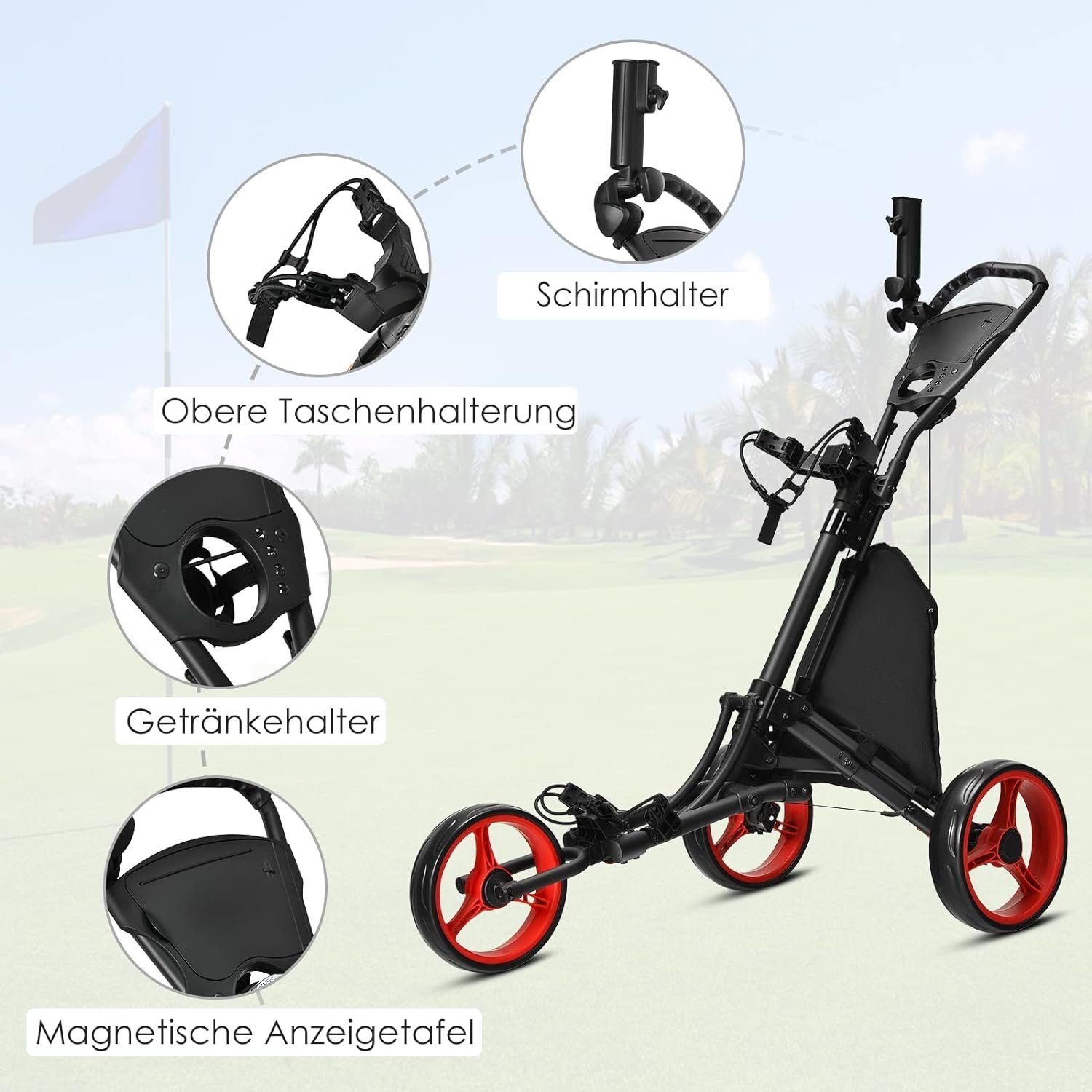KOMFOTTEU Golftrolley Golfwagen, faltbar&höhenverstellbar, mit 3 Rädern