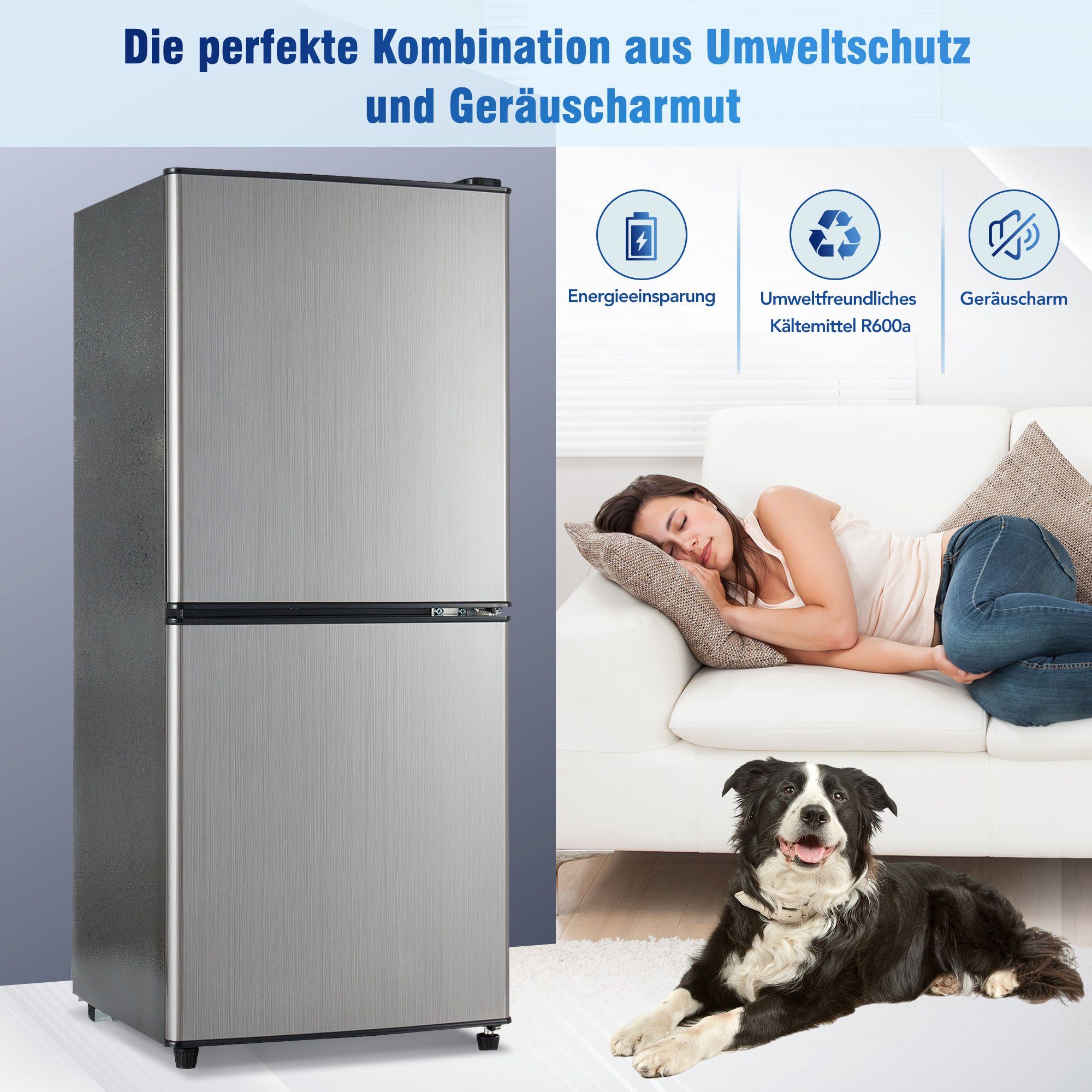 Merax Kühlschrank Kühl-/Gefrierkombination BCD-106W, 101.8 cm hoch, 42.5 cm breit, 106 Liter, LED-Beleuchtung, verstellebare Ablage und Füße