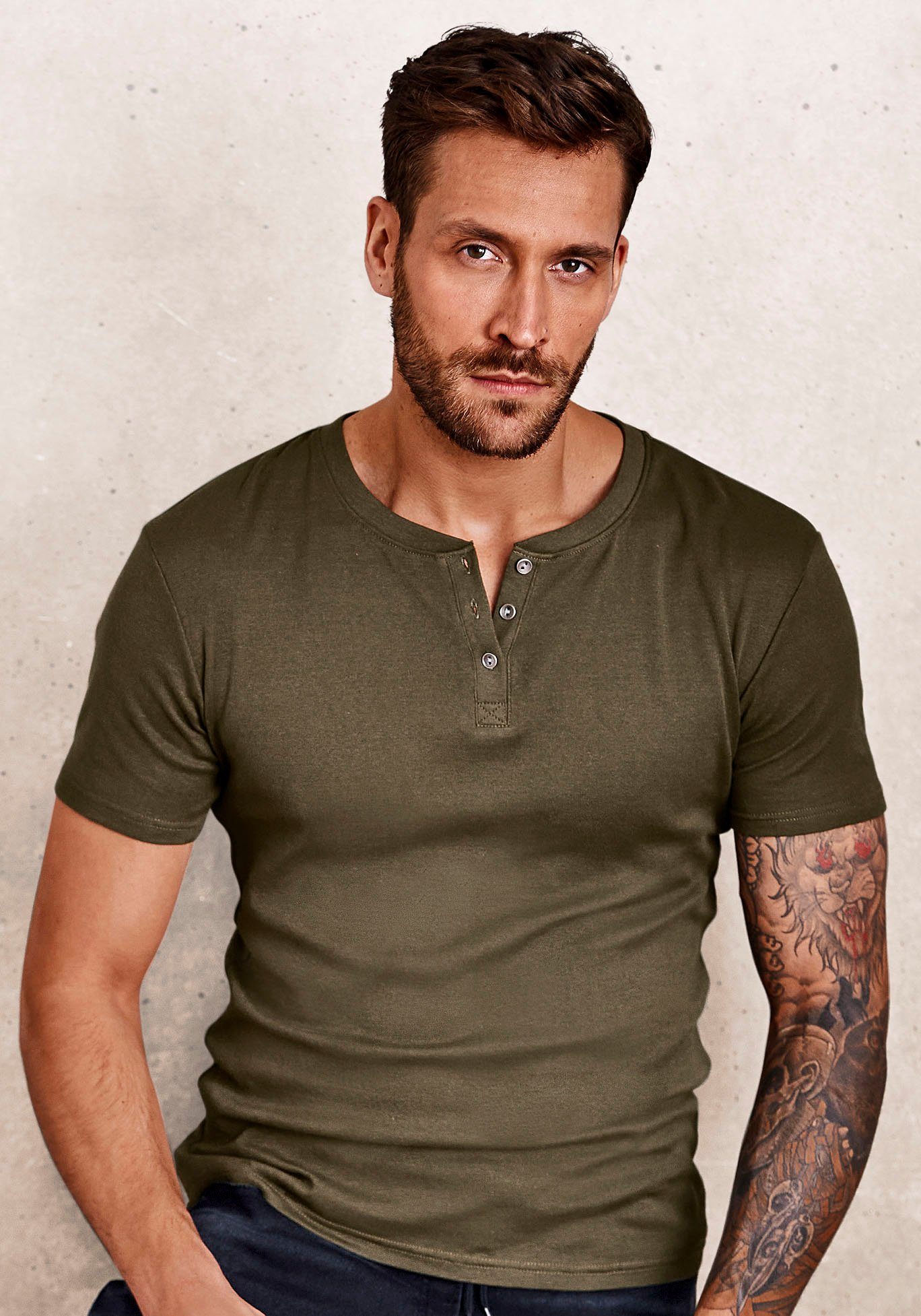 H.I.S T-Shirt (Packung) mit aufwendiger Knopfleiste perfekt als Unterziehshirt