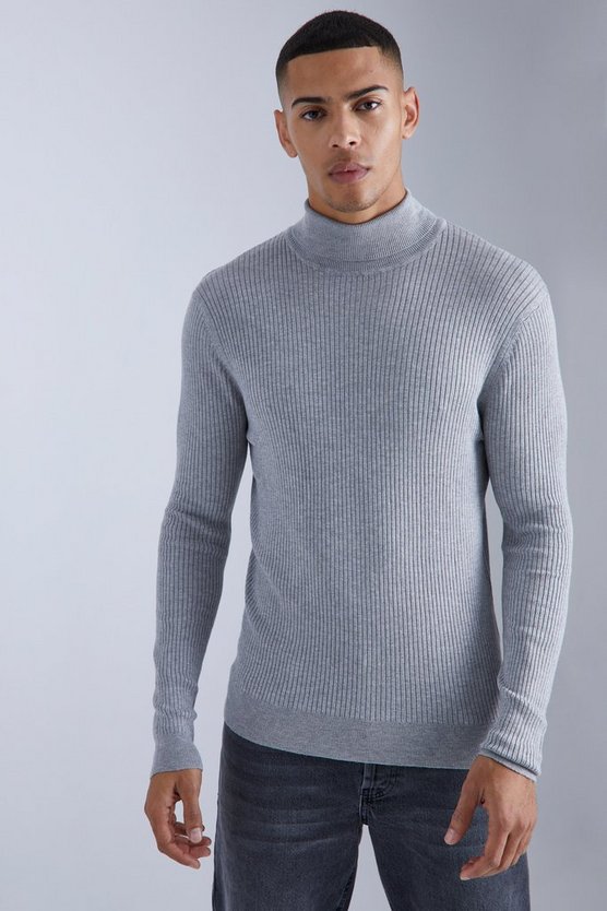 Gerippter Muscle-Fit Rollkragenpullover