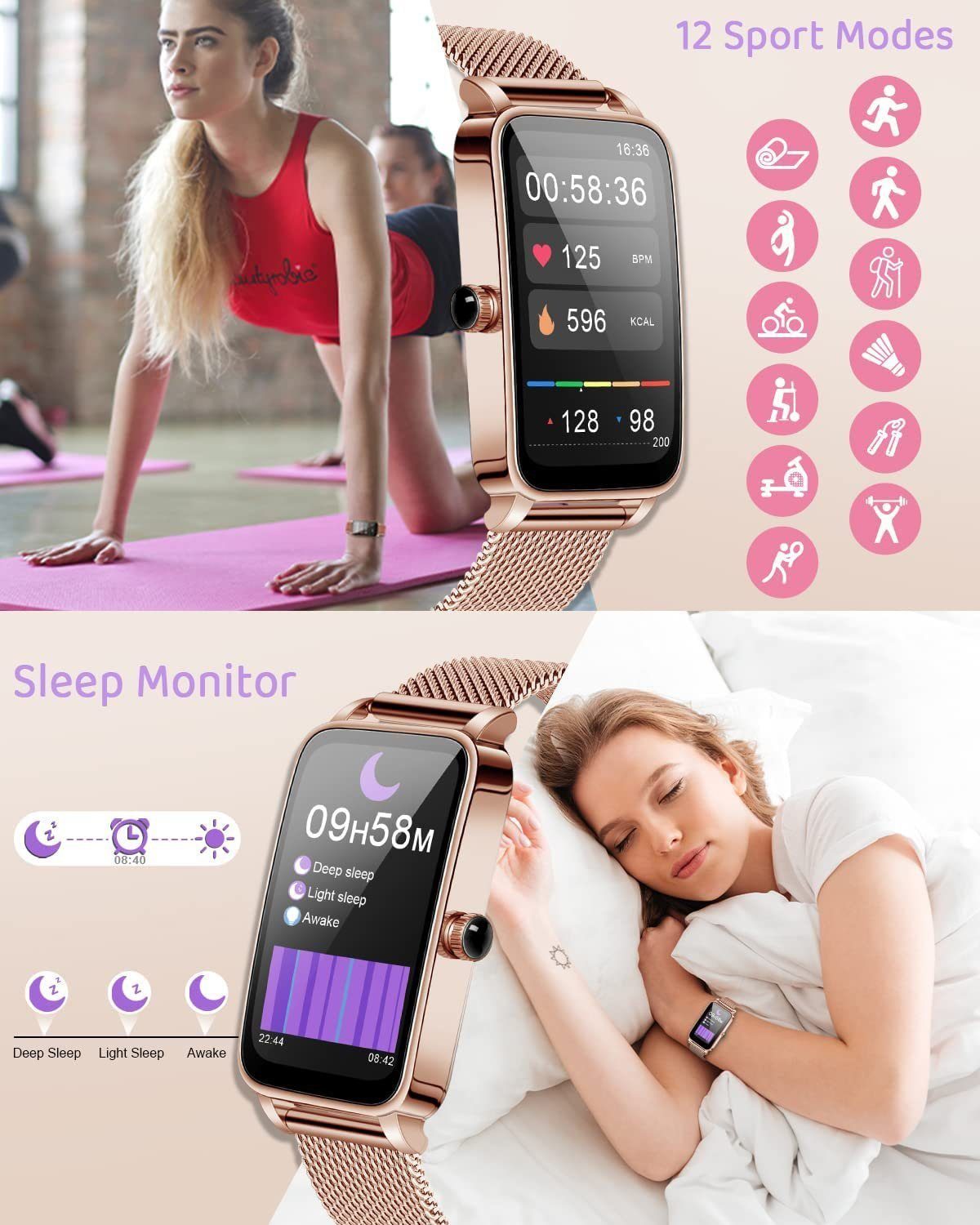 Mutoy Smartwatch, Fitness Tracker Uhr, Damen Herren Smartwatch (Fitnessuhr mit Telefonfunktion 1,45