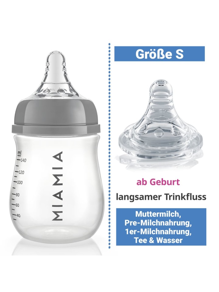 MiaMia PP-Flasche 140 ml mit Silikon-Trinksauger in grau günstig kaufen onesize