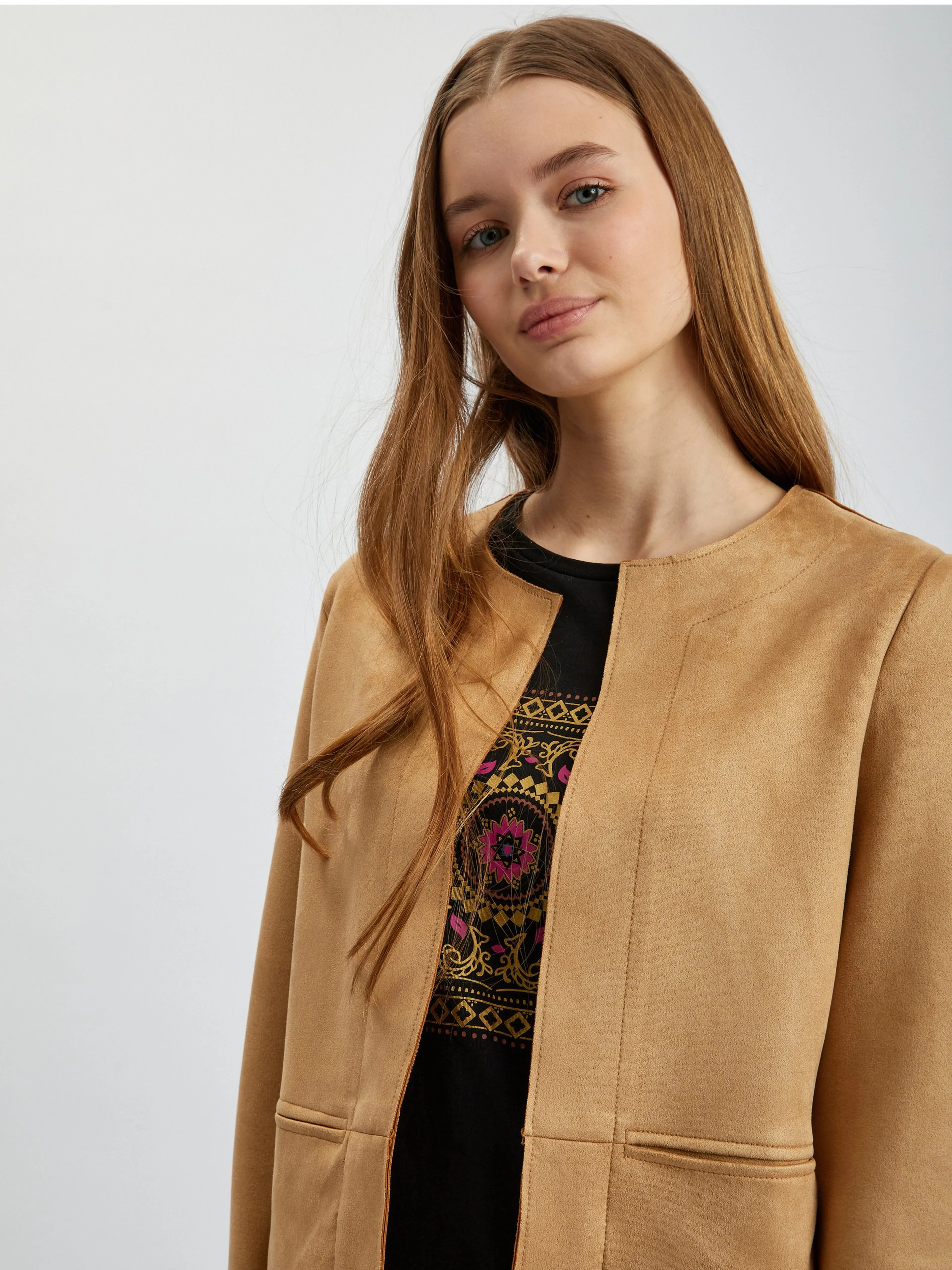 Hellbraune Wildlederjacke für Damen ORSAY