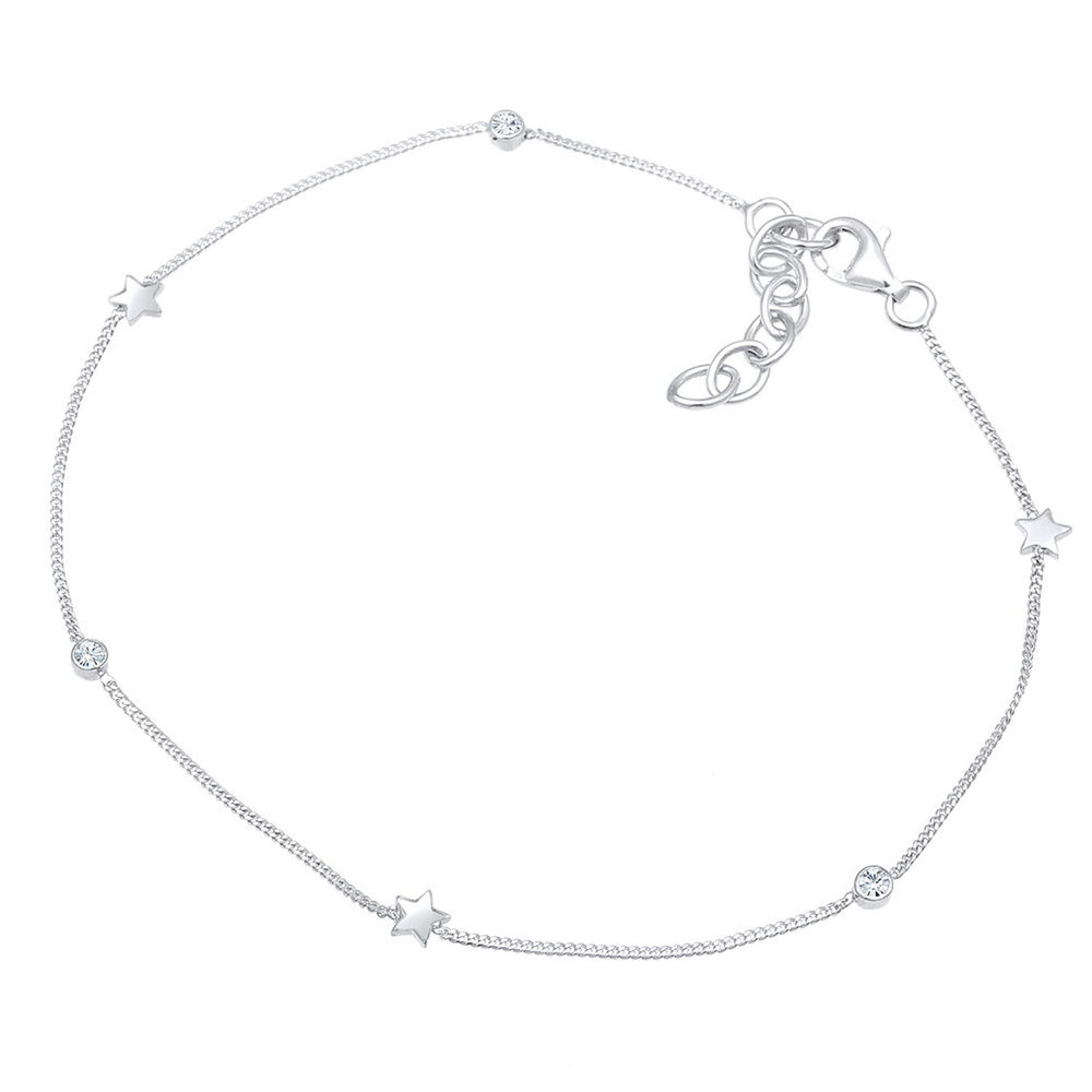 Elli Elli Bracelet de Cheville Sterne Solitär Kristalle 925 Silber Bijoux