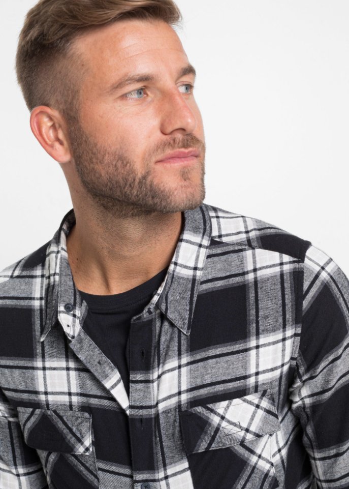 Flanell-Langarmhemd mit abnehmbarer Kapuze