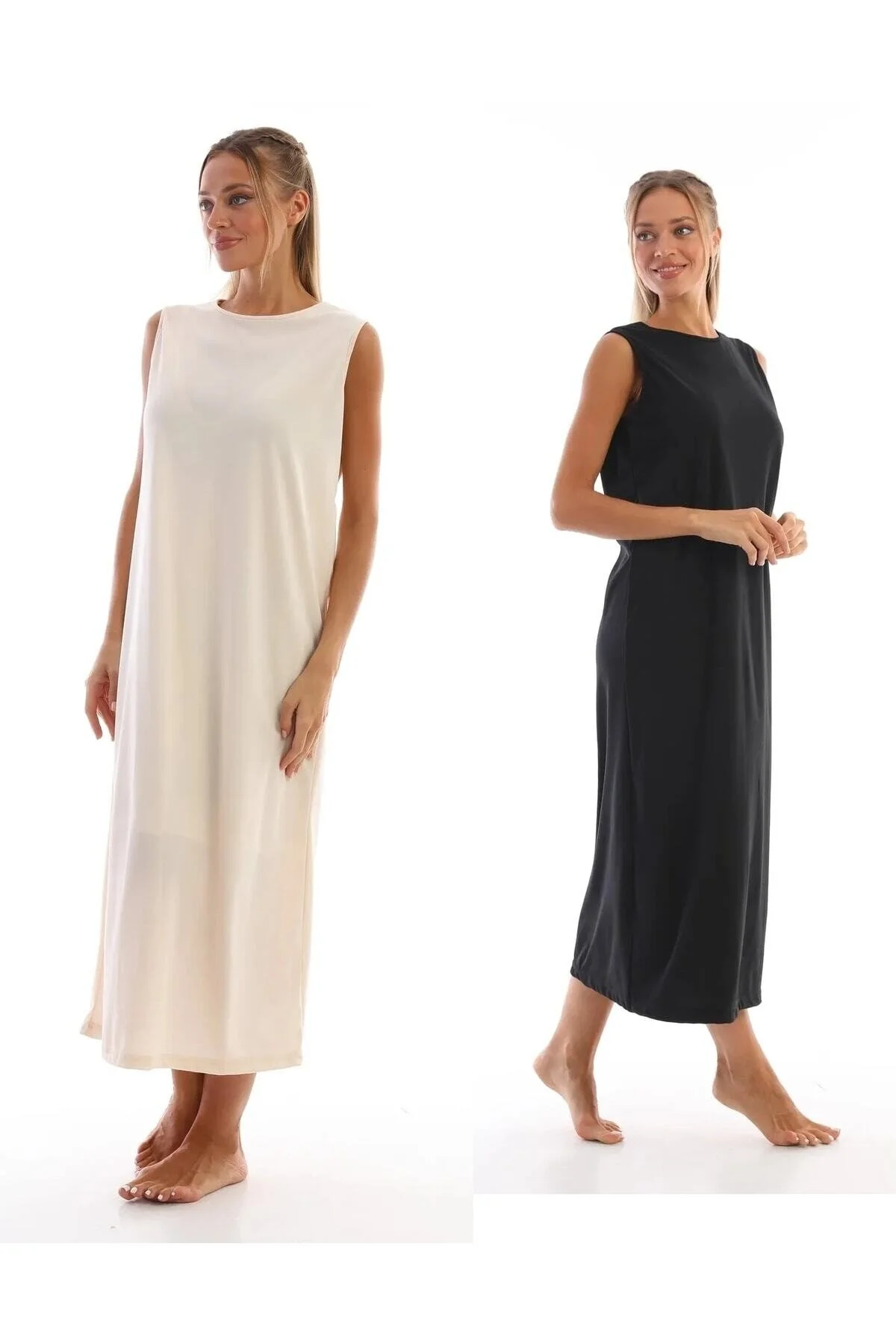 medipek  Ärmelloses Kleid, Futter, Unterwäsche, Unterrock, Schwarz, Beige, 2er-Set