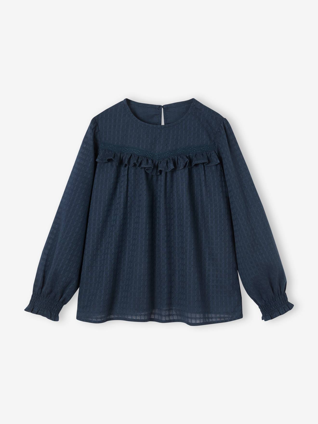 Blouse à volant effet texturé fille marine