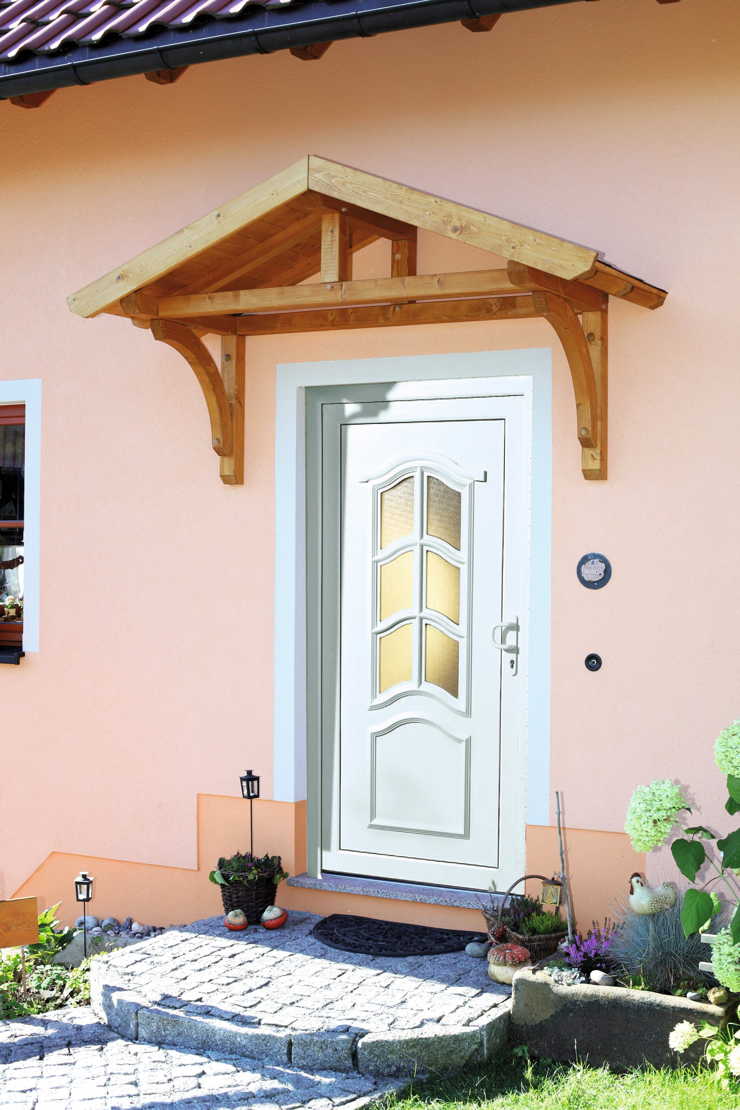 Skanholz Vordach Stettin (Set), BxT: 180x80 cm, inkl. roten Dachschindeln