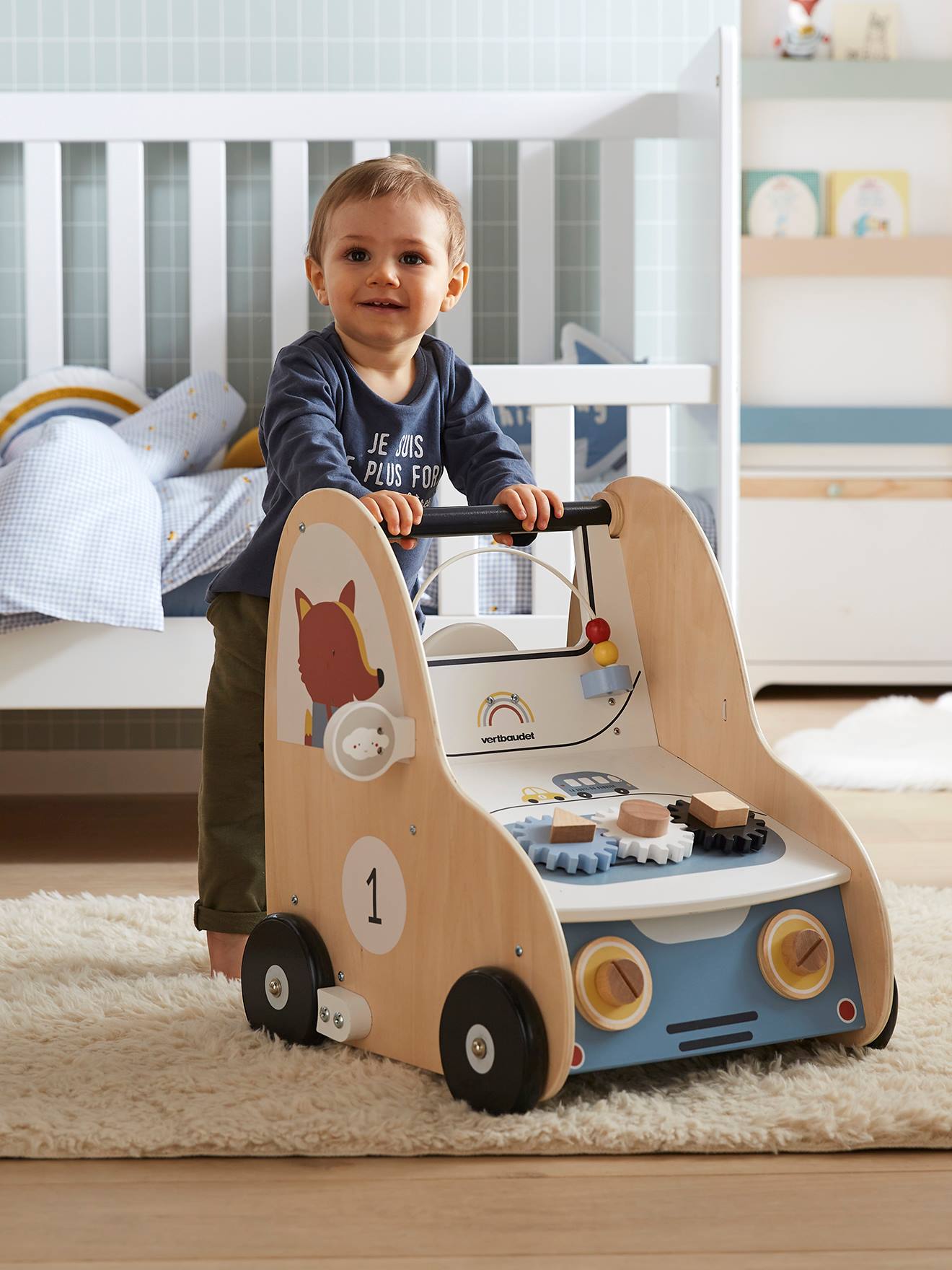 Chariot de marche avec freins EN VOITURE SIMON en bois FSC® multicolore
