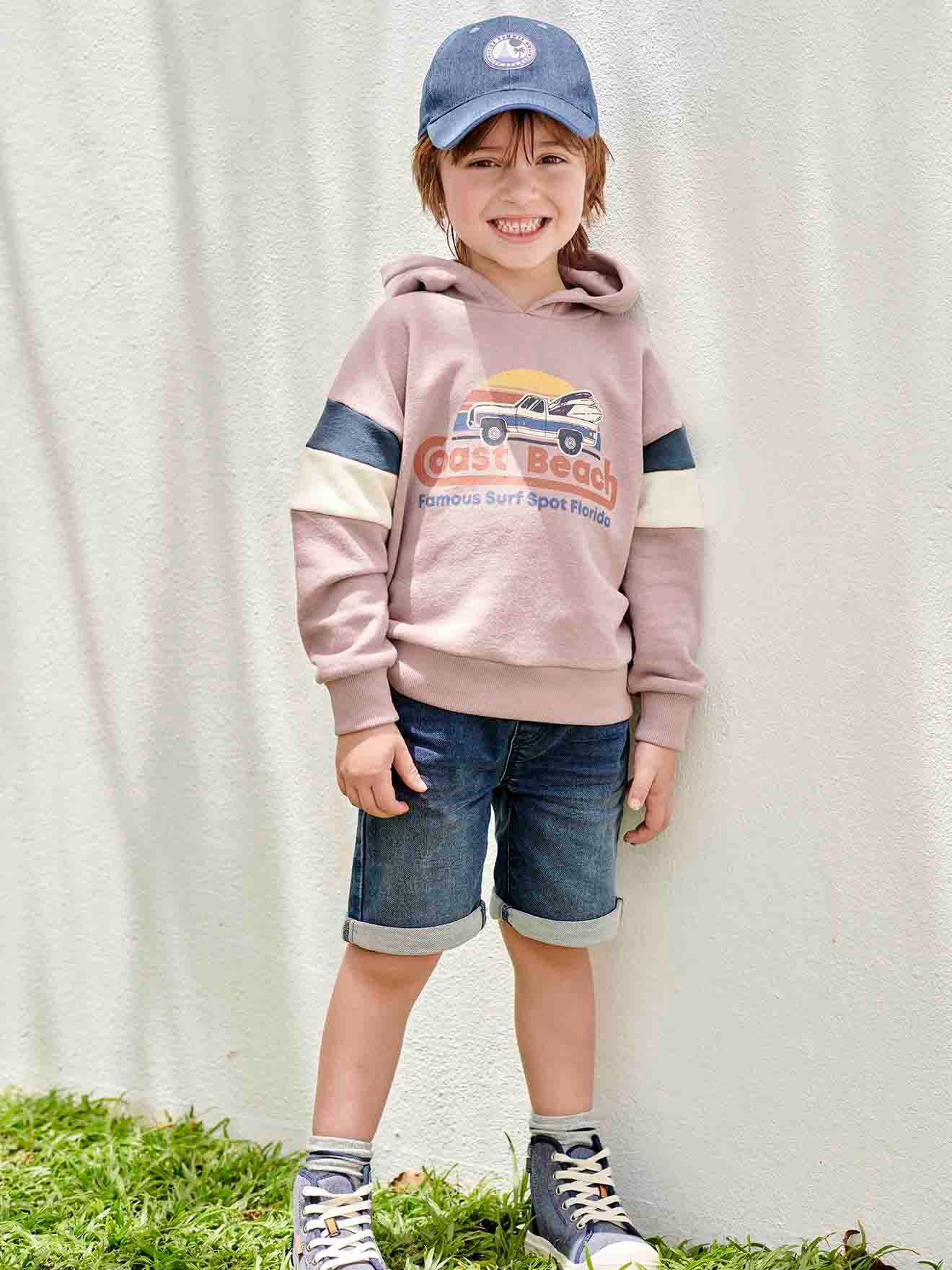 Vertbaudet Jungen Kapuzensweatshirt mit Colorblock-Ärmeln Oeko-Tex - malve