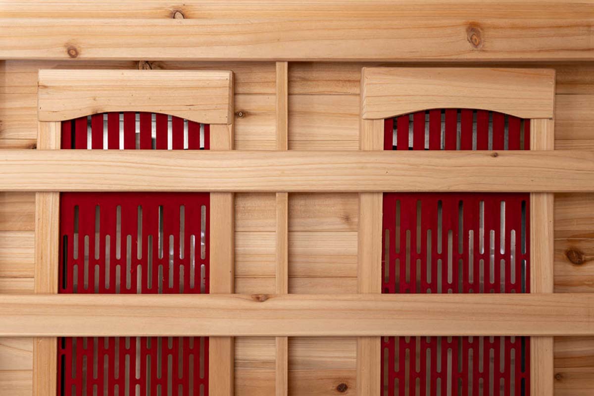 PureHaven Infrarotkabine 120x120x210 cm aus kanadischem Hemlock-Holz Bluetooth-Soundsystem Timer Lichttherapie in 4 Farben digitale Steuerung