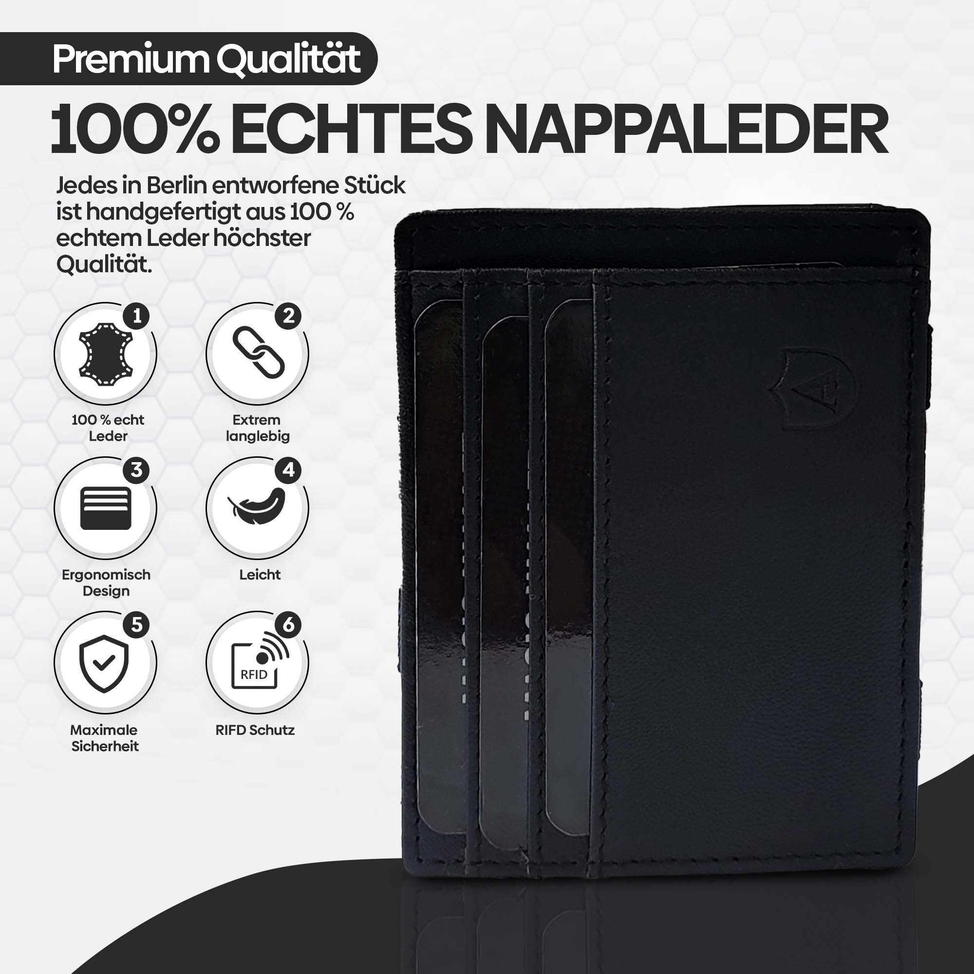 Alcube Geldbörse Magic Wallet I Das Original NAPPALEDER I Top ANGEBOTE I BESTSELLER! (Elegantem Design I RFID Geldbeutel für Herren & Damen aus 100% echtem Leder mit Platz für 8 Karten und Münzfach), Mini Geldbörse als Geschenk für Männer
