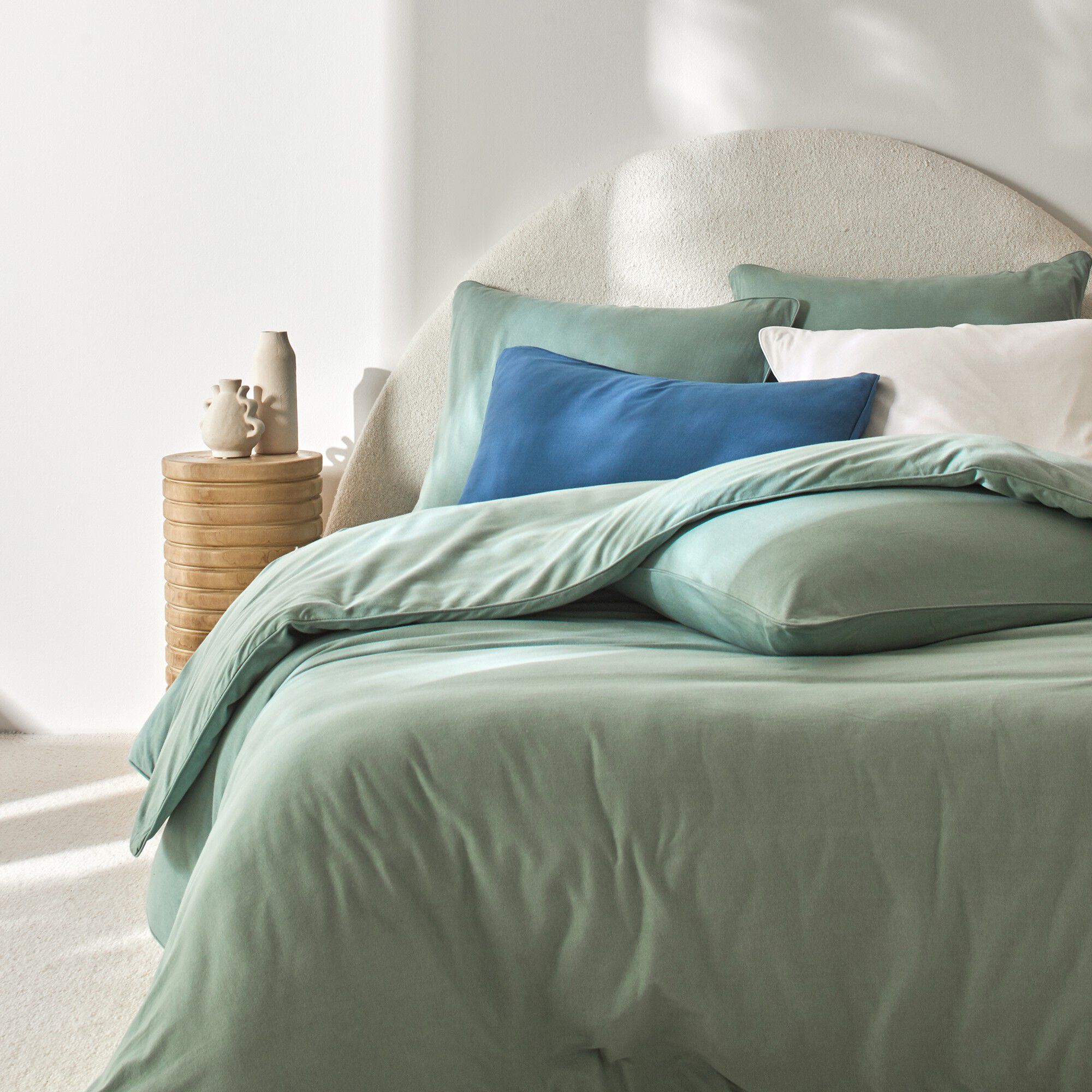 Linge de lit uni en jersey passepoilé coton