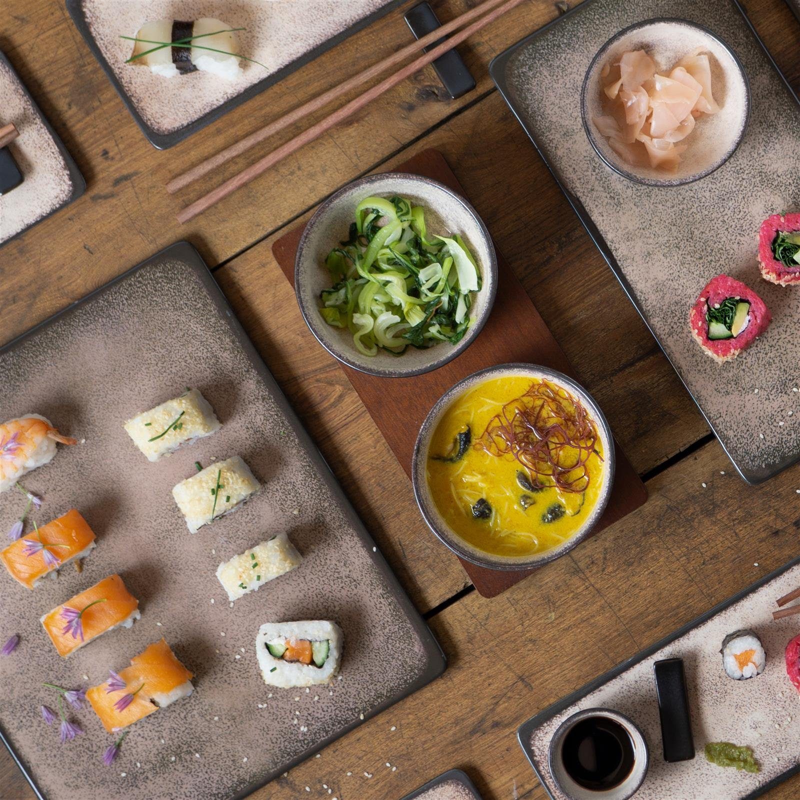 Moritz & Moritz Tafelservice Moritz & Moritz 29tlg Sushi Teller Beige Asia Geschirr Set Digital (33-tlg), 4 Personen, für 4 Personen - 29 Teile