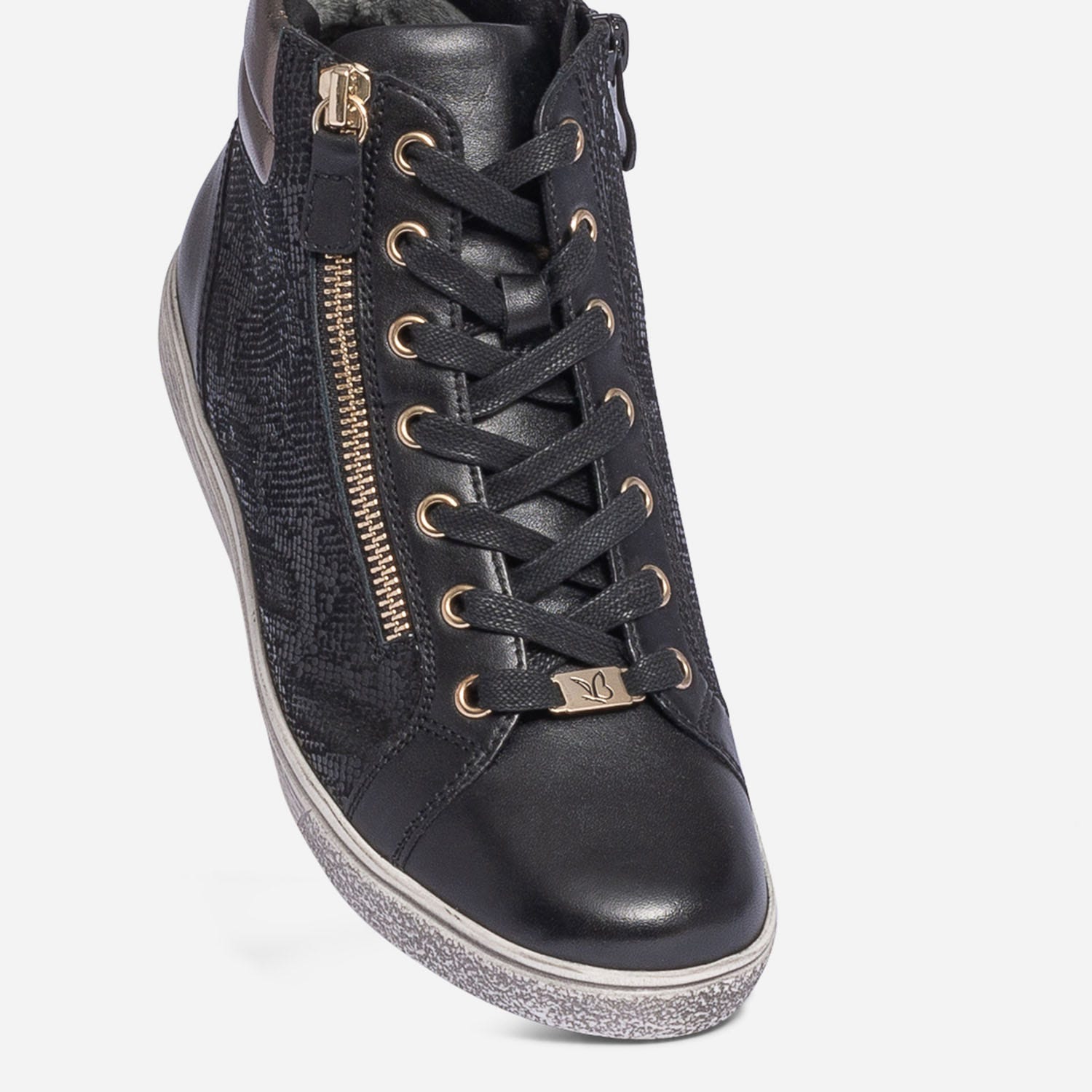 Basket CAPRICE noire en cuir effet python