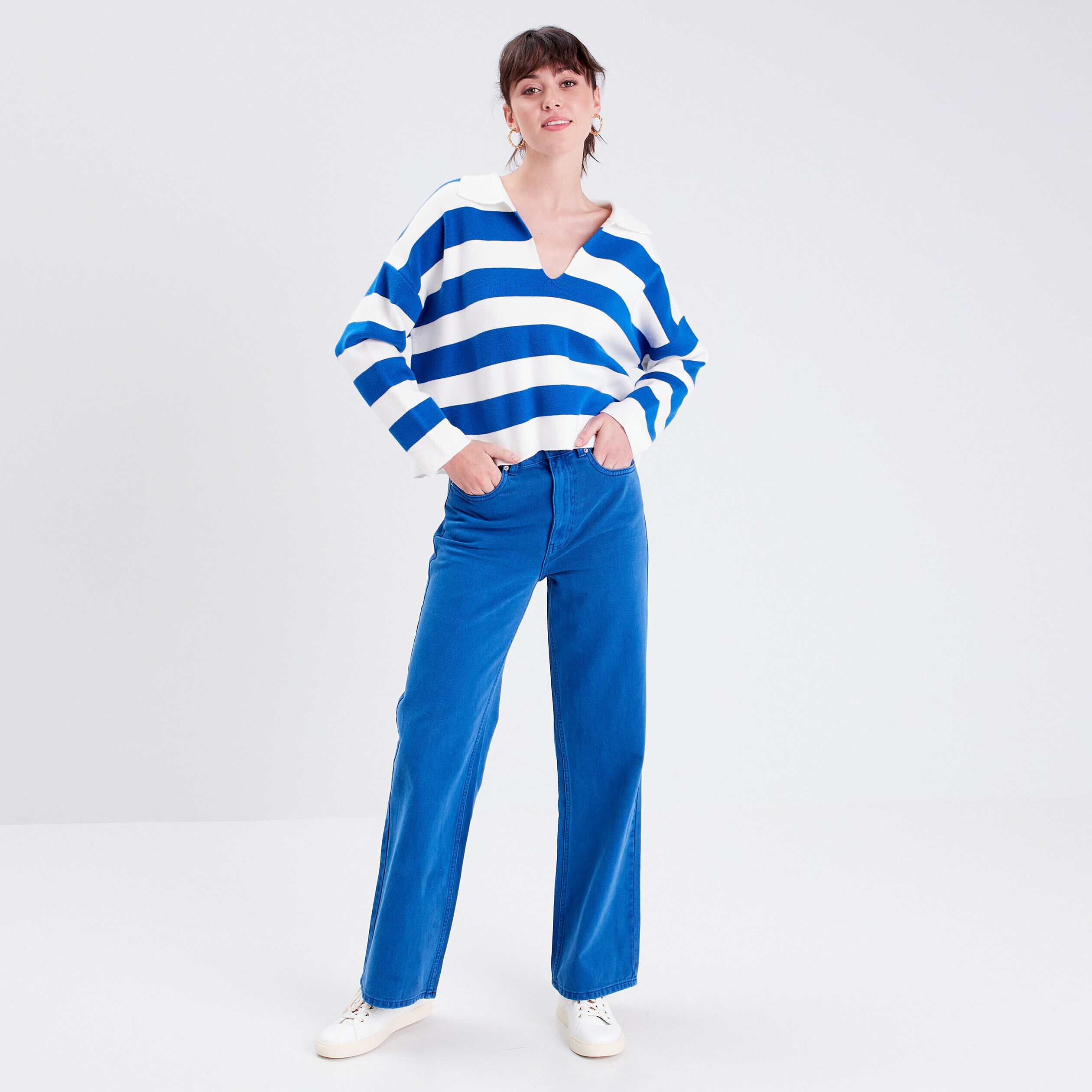 Pull avec col en V ivoire femme | Cache Cache