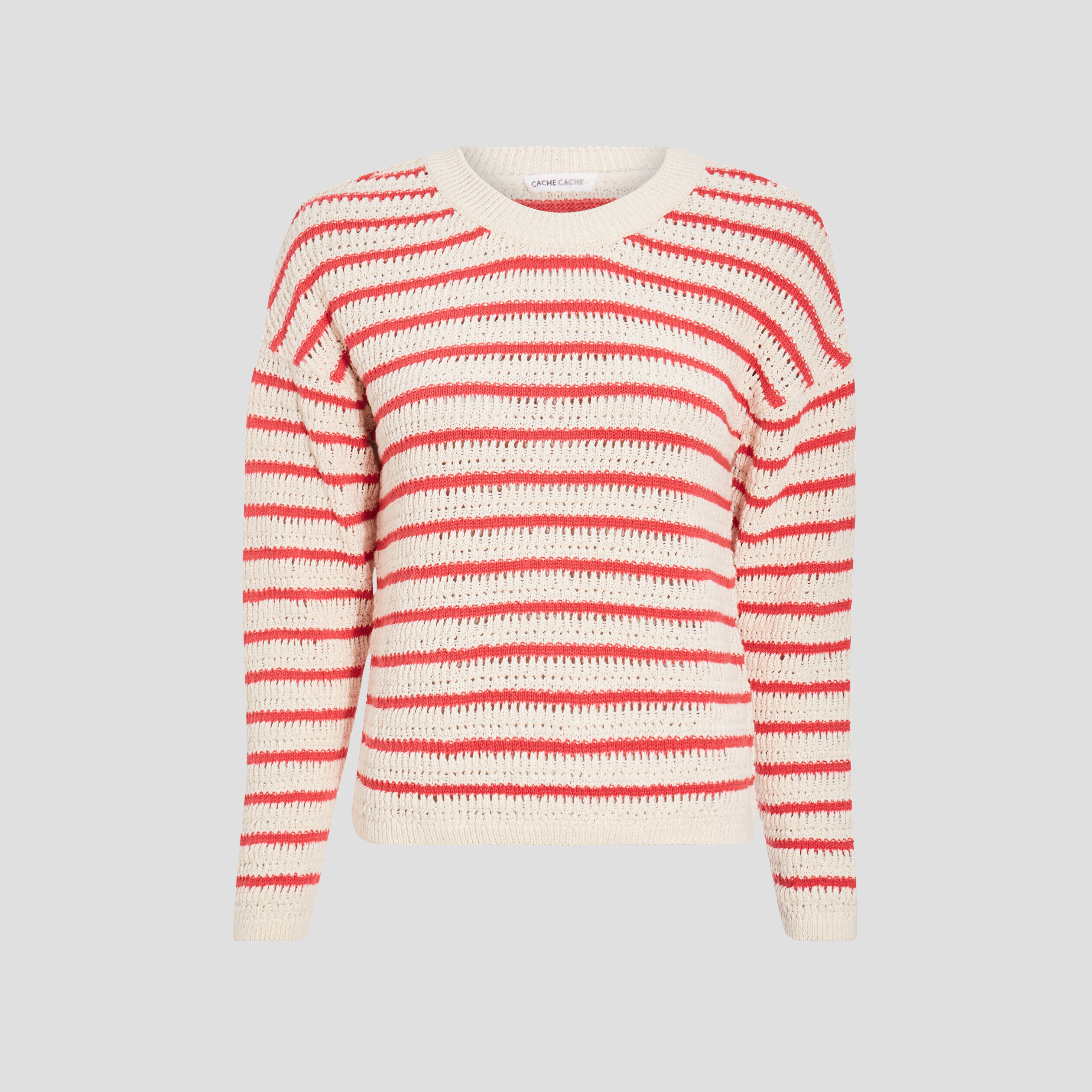 Pull manches longues ajouré rose vif femme | Cache Cache