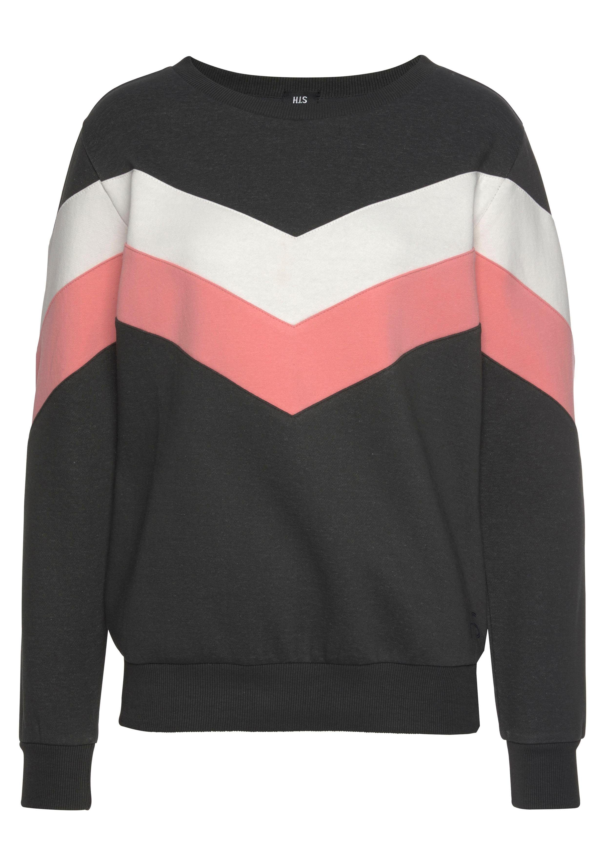 H.I.S Sweatshirt mit Kontraststreifen an Vorderseite und Ärmeln, Loungeanzug