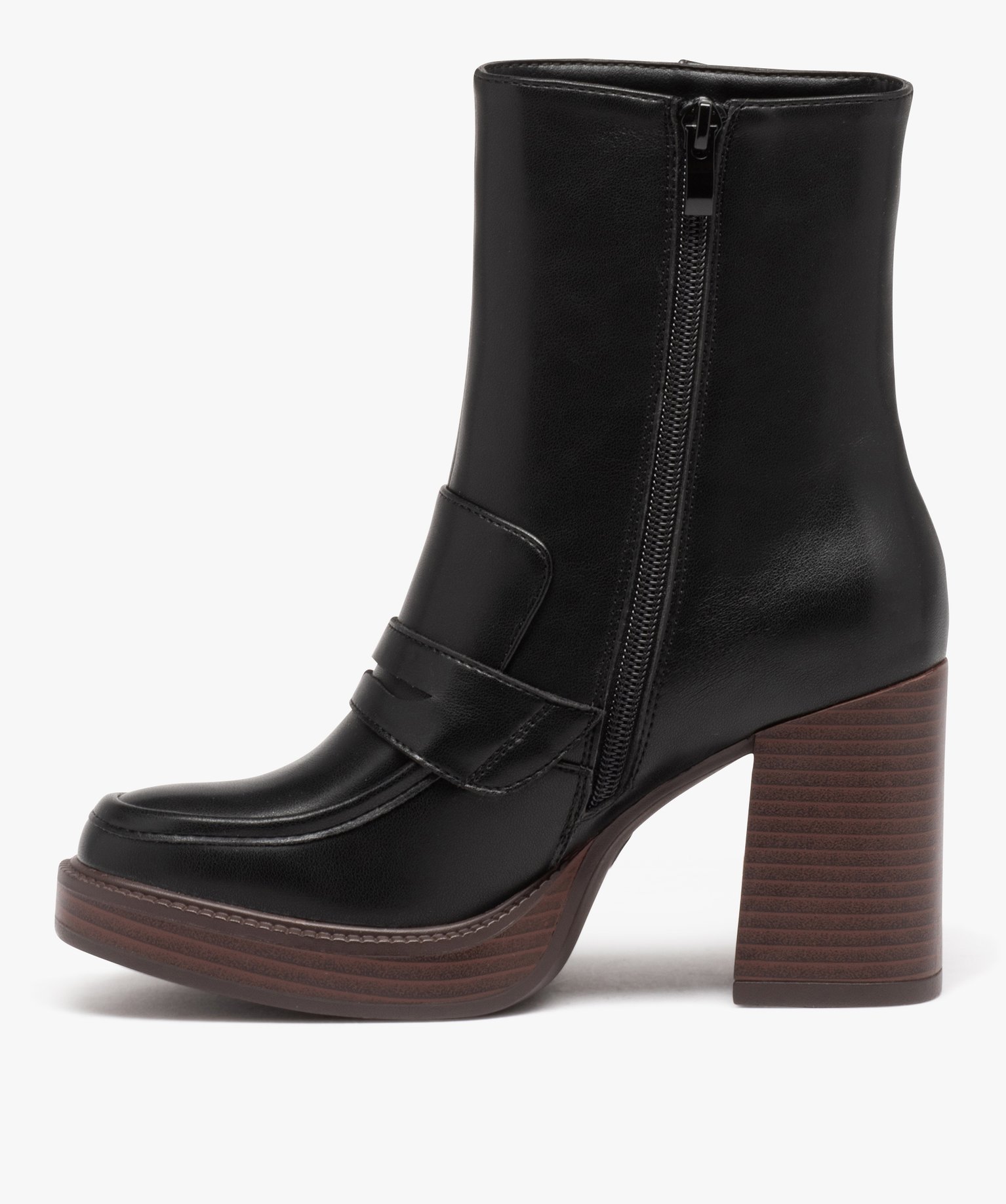Boots à talon haut et épaisse semelle look mocassins femme noir | GEMO
