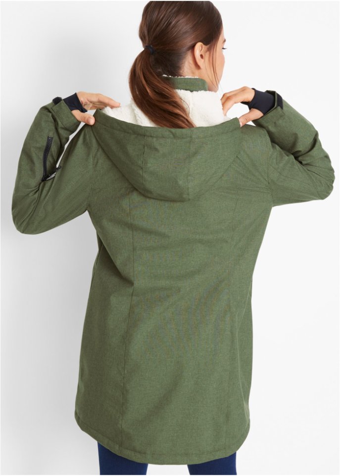 Wasserdichte Funktions-Outdoor-Longjacke mit Teddyfleece