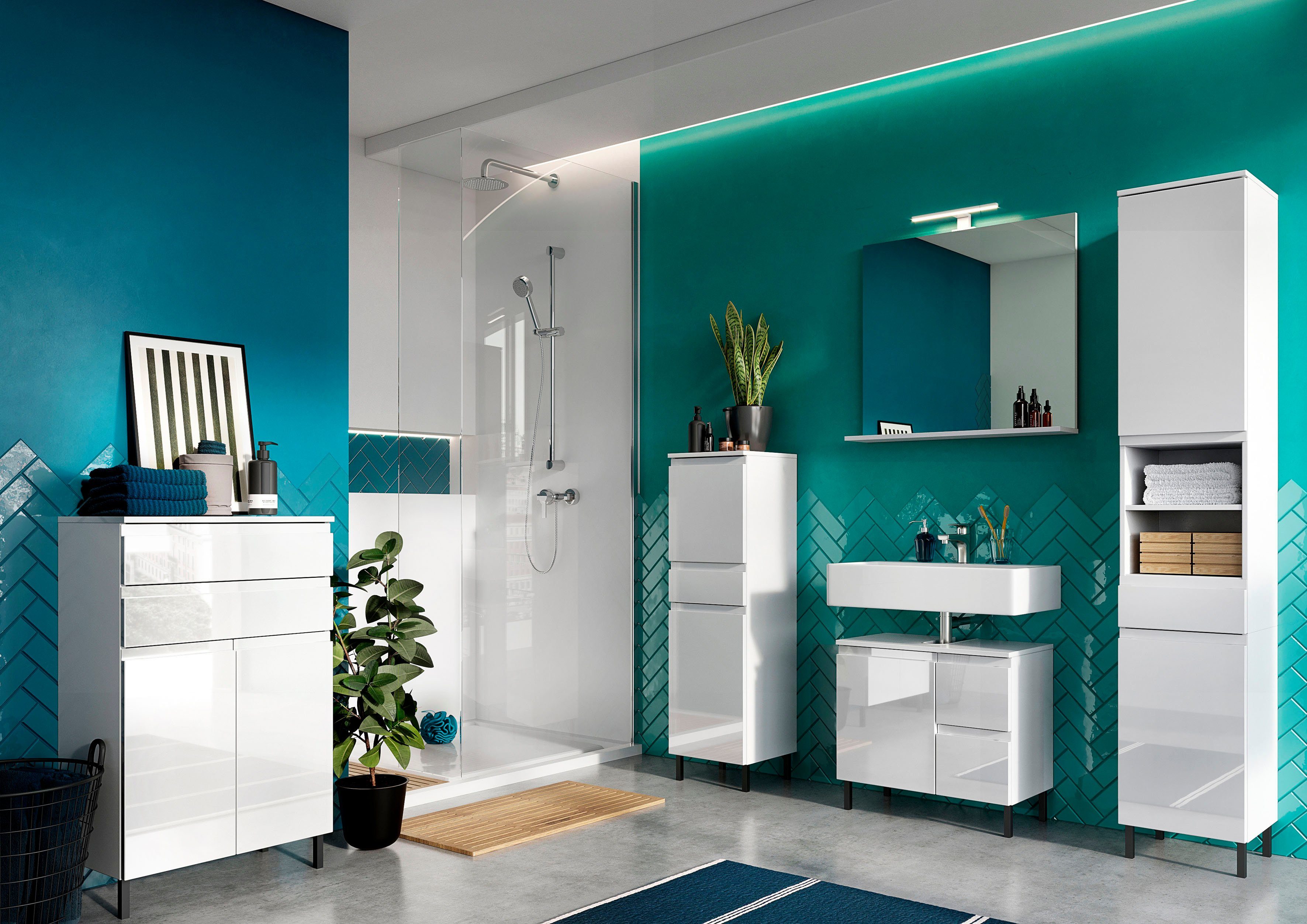 GERMANIA Badkommode Scantic, Breite 60 cm, Badezimmerschrank, 2 Türen, 2 Schubkästen, Türdämpfer
