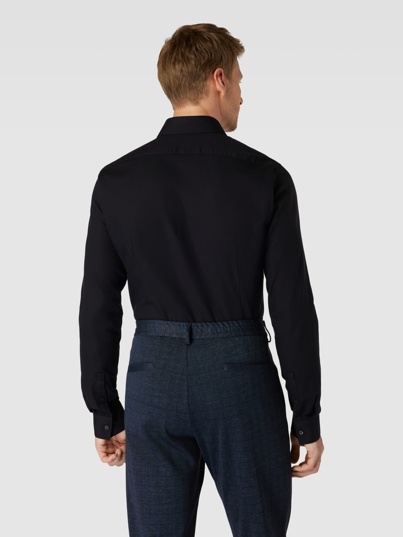 Slim Fit Business-Hemd in unifarbenem Design Modell 'Bari' in marineblau