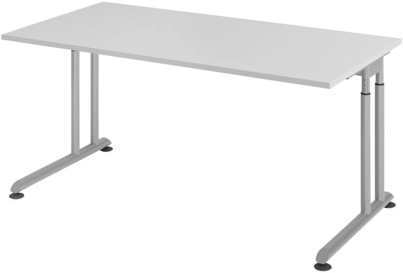 Hammerbacher Höhenverstellbar Sitz-Stehschreibtisch Rechteckig Metall, Holz Silber C-Fuß 1,600 x 800 x 820 mm