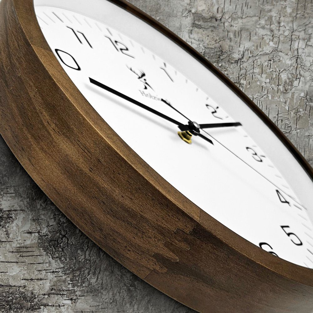 Holzwerk Wanduhr BLOMBERG Designer Holz Wand Uhr, braun, weiß (lautlos ohne Tickgeräusche, 30 cm)