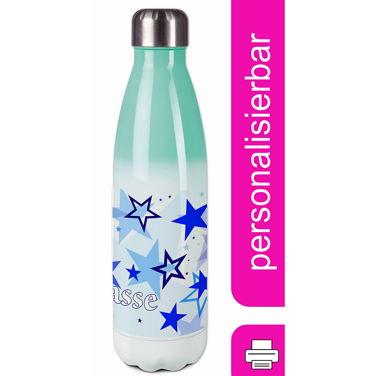Edelstahl Kinder Thermoflasche / Trinkflasche bunt Sternenhimmel Farbe blau Spülmaschinenfest, Auslaufsicher, Bruchfest, Doppelwandig, Für Heißgetränke geeignet, Mit Deckel, Isoliert