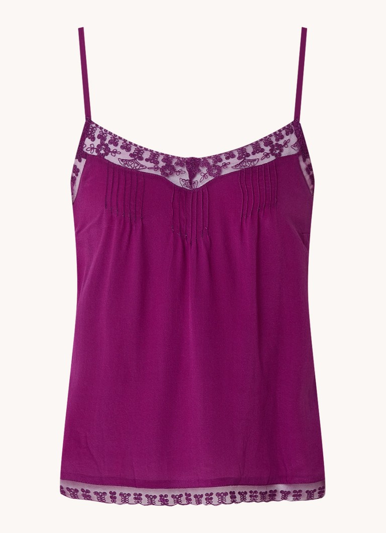 Gerard Darel Clara zīda spageti tops ar mežģīnēm