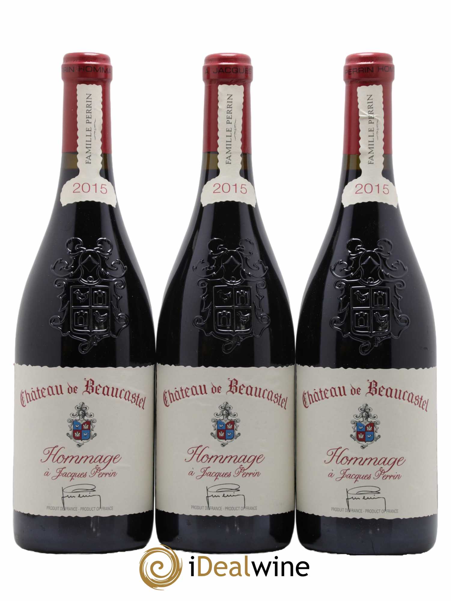 Châteauneuf-du-Pape Château de Château de Beaucastel Hommage à Jacques Perrin Famille Perrin  2015 - Lot de 3 Bouteilles